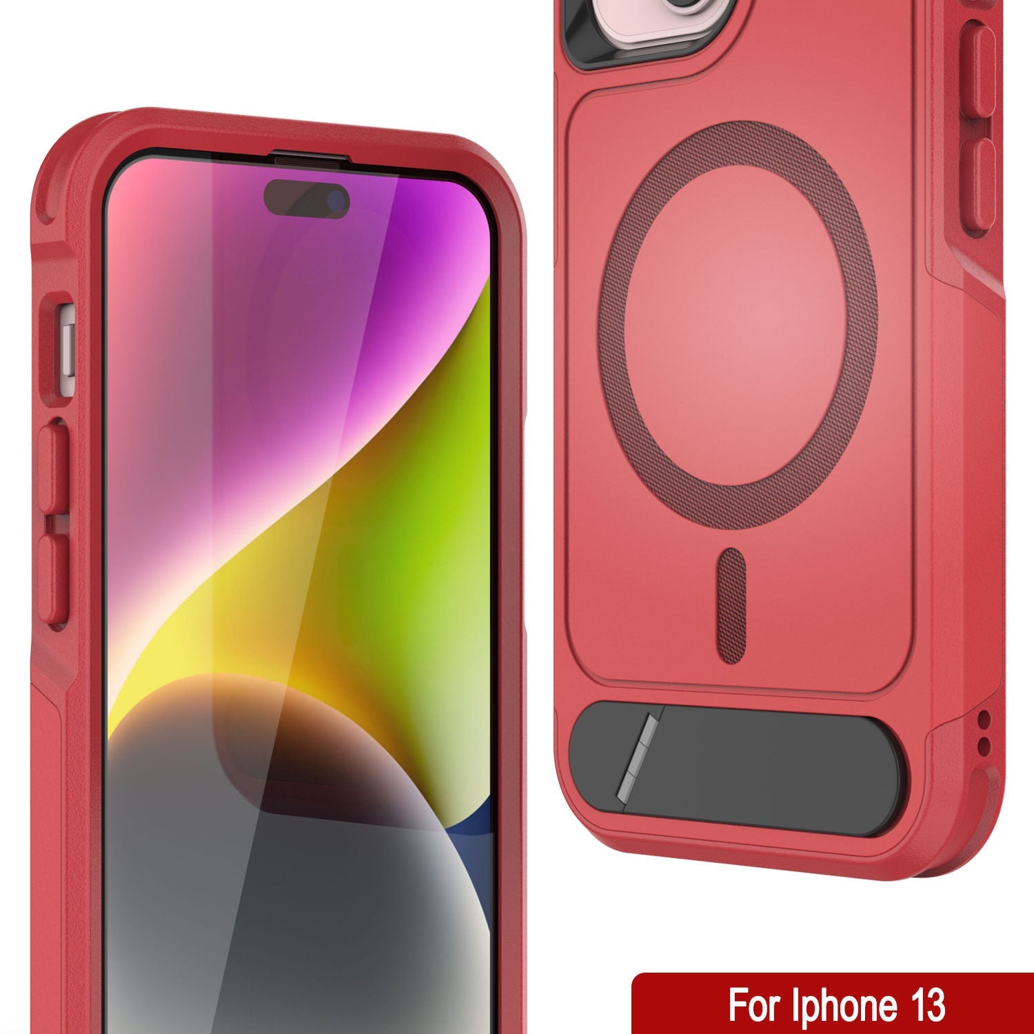 PunkCase iPhone 13 Case, [Spartan X Series] Rugged Heavy Duty Cover W/Kickstand+MagRing [red]