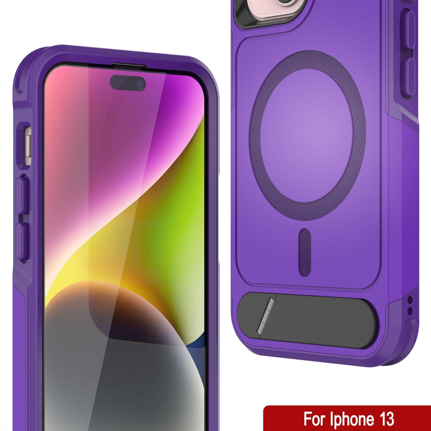 PunkCase iPhone 13 Case, [Spartan X Series] Rugged Heavy Duty Cover W/Kickstand+MagRing [purple]