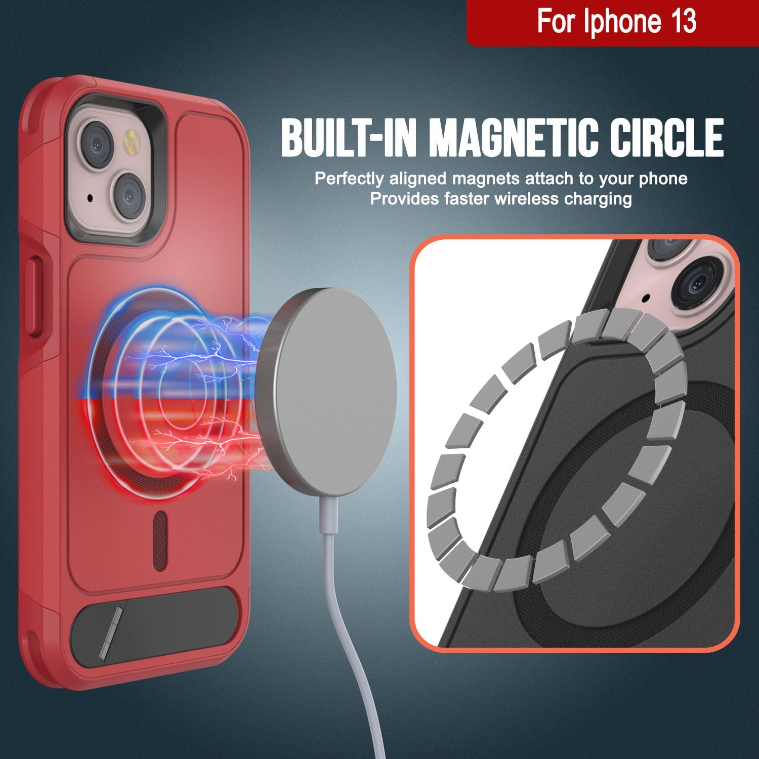 PunkCase iPhone 13 Case, [Spartan X Series] Rugged Heavy Duty Cover W/Kickstand+MagRing [red]