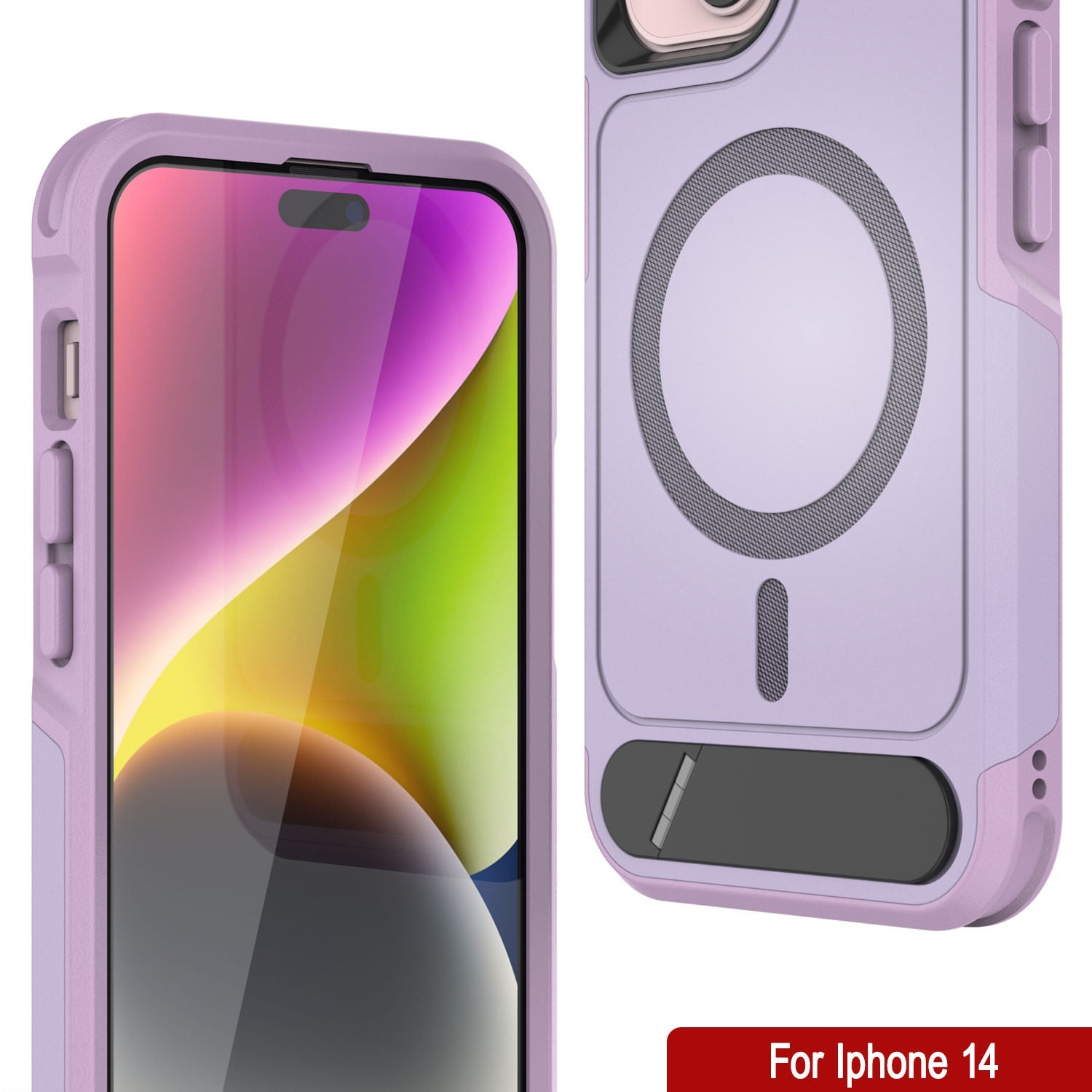 PunkCase iPhone 14 Case, [Spartan X Series] Rugged Heavy Duty Cover W/Kickstand+MagRing [lilac]