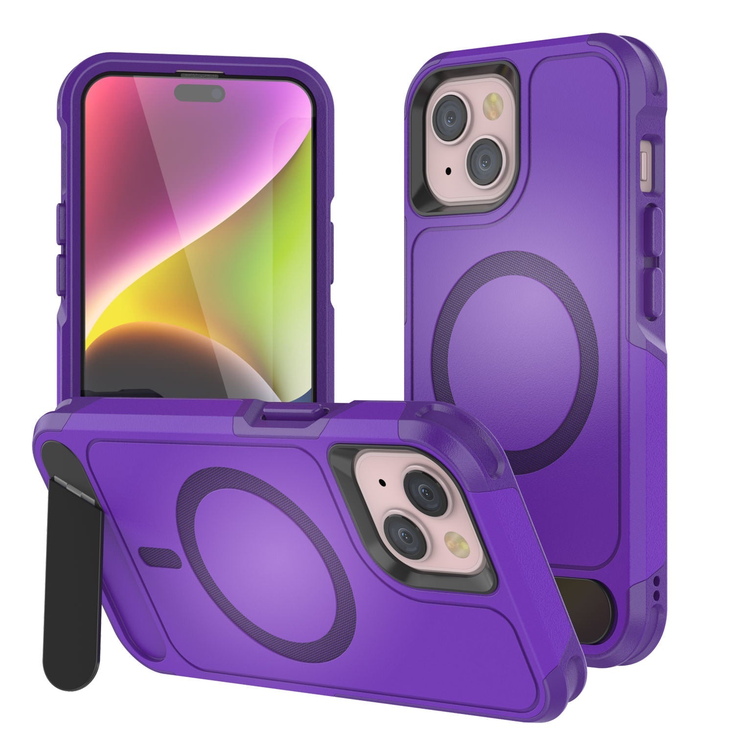 PunkCase iPhone 14 Case, [Spartan X Series] Rugged Heavy Duty Cover W/Kickstand+MagRing [purple]