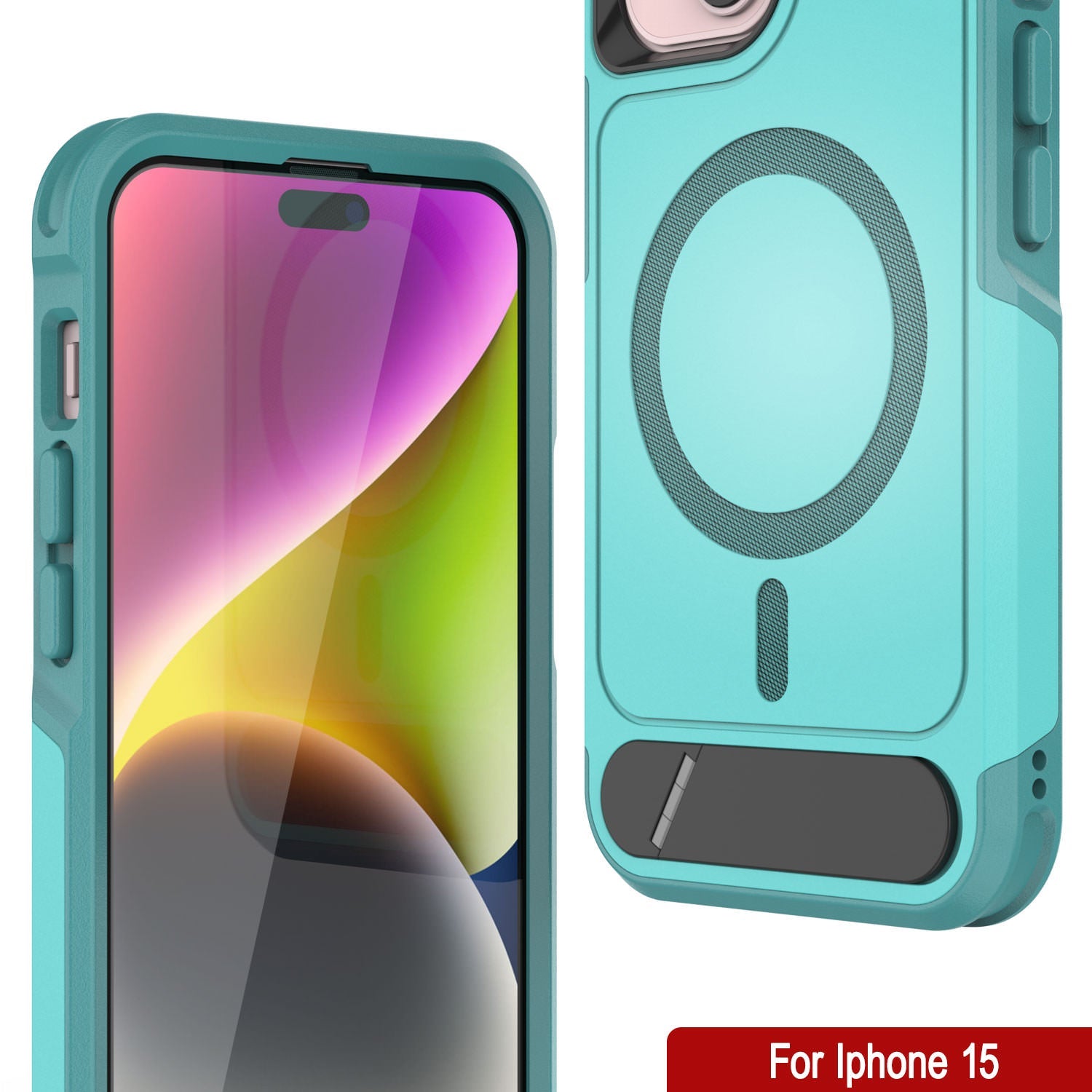 PunkCase iPhone 15 Case, [Spartan X Series] Rugged Heavy Duty Cover W/Kickstand+MagRing [Blue]