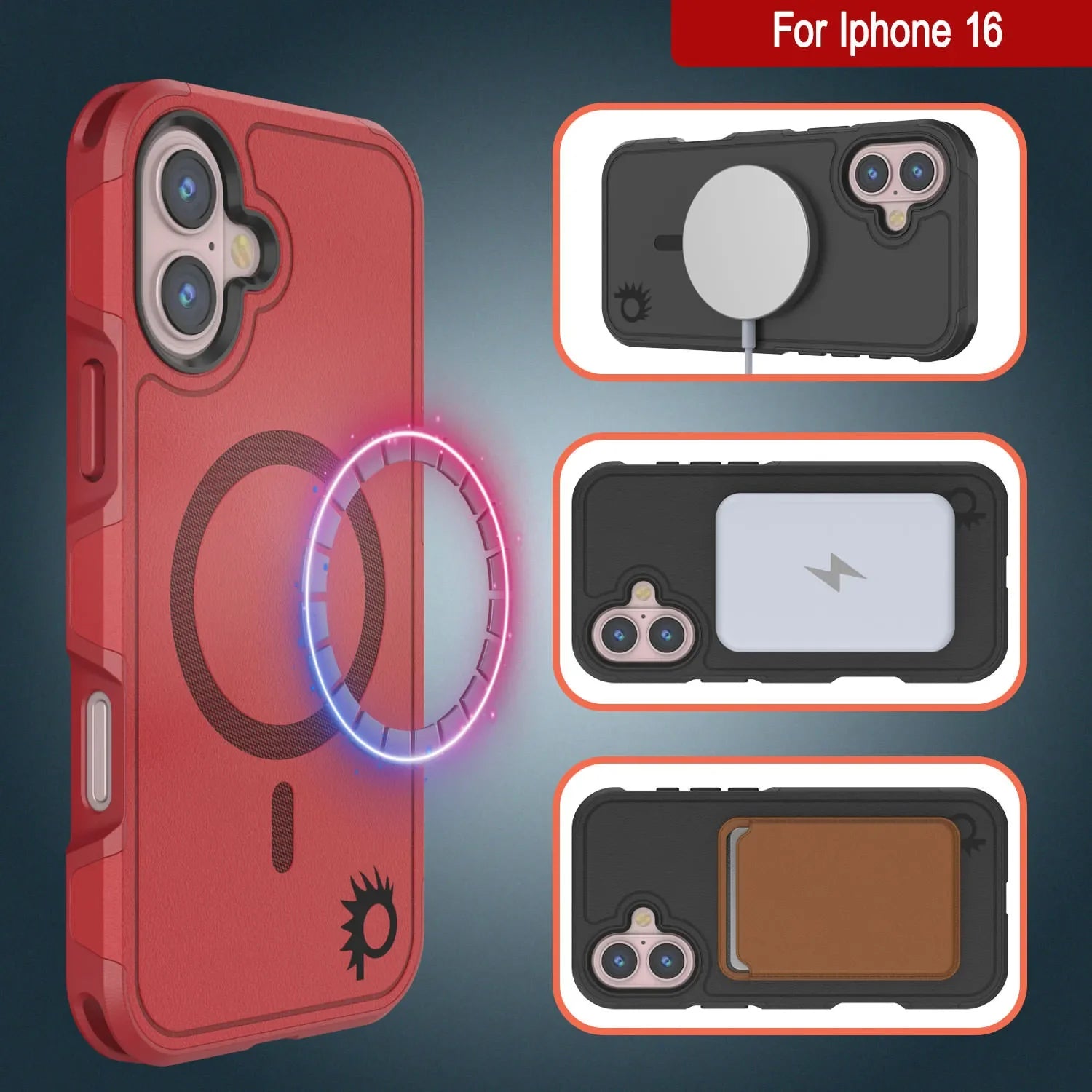 PunkCase iPhone 16 Case, [Spartan 2.0 Series] Clear Rugged Heavy Duty Cover W/Built in Screen Protector [red]