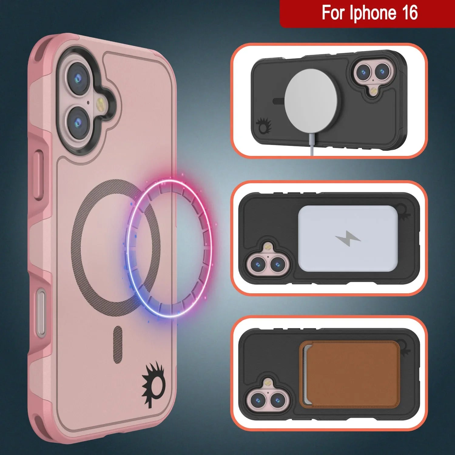 PunkCase iPhone 16 Case, [Spartan 2.0 Series] Clear Rugged Heavy Duty Cover W/Built in Screen Protector [pink]