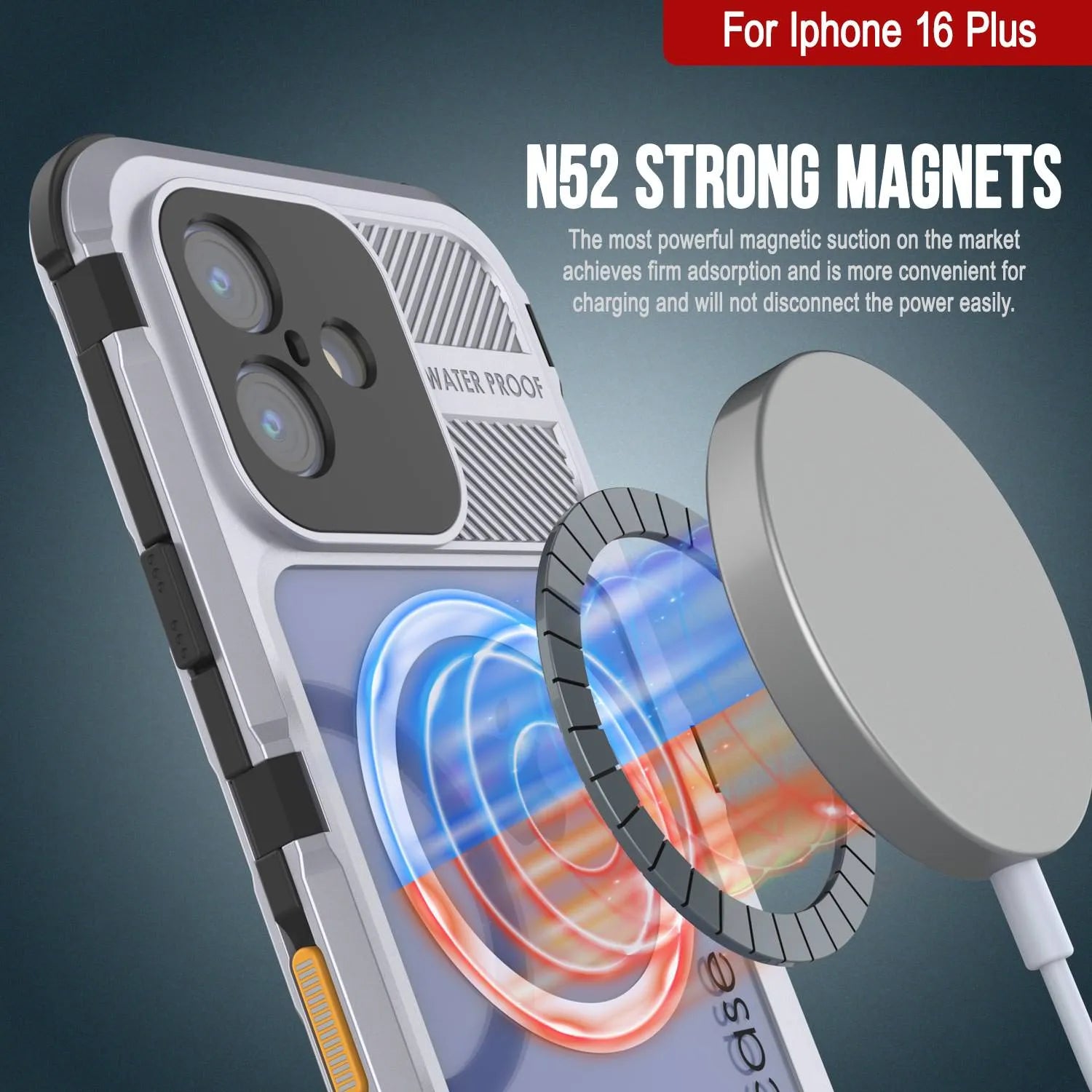 iPhone 16 Plus Metal Extreme 2.0 Series Aluminum Waterproof Case IP68 W/Buillt in Screen Protector [White]