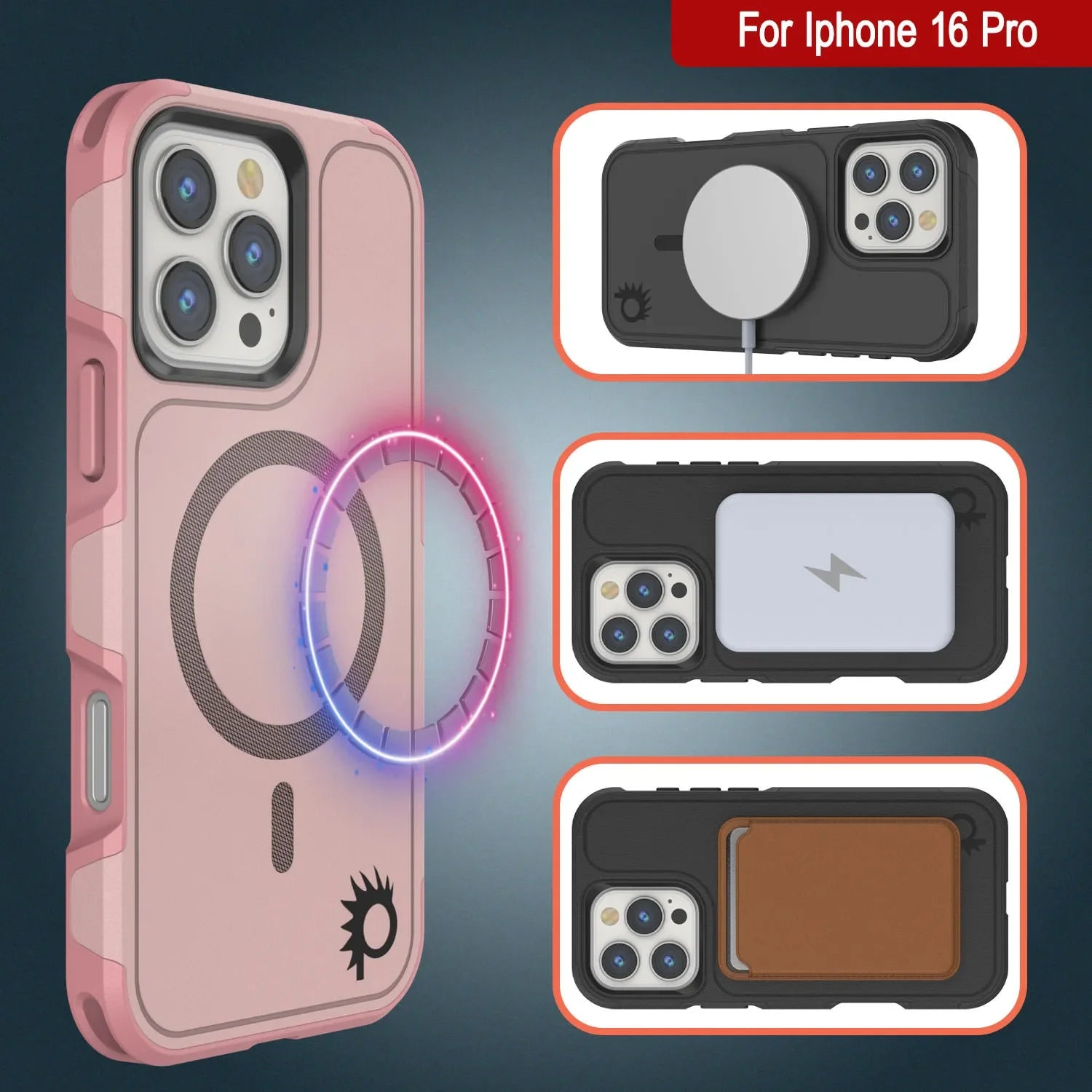 PunkCase iPhone 16 Pro Case, [Spartan 2.0 Series] Clear Rugged Heavy Duty Cover W/Built in Screen Protector [pink]