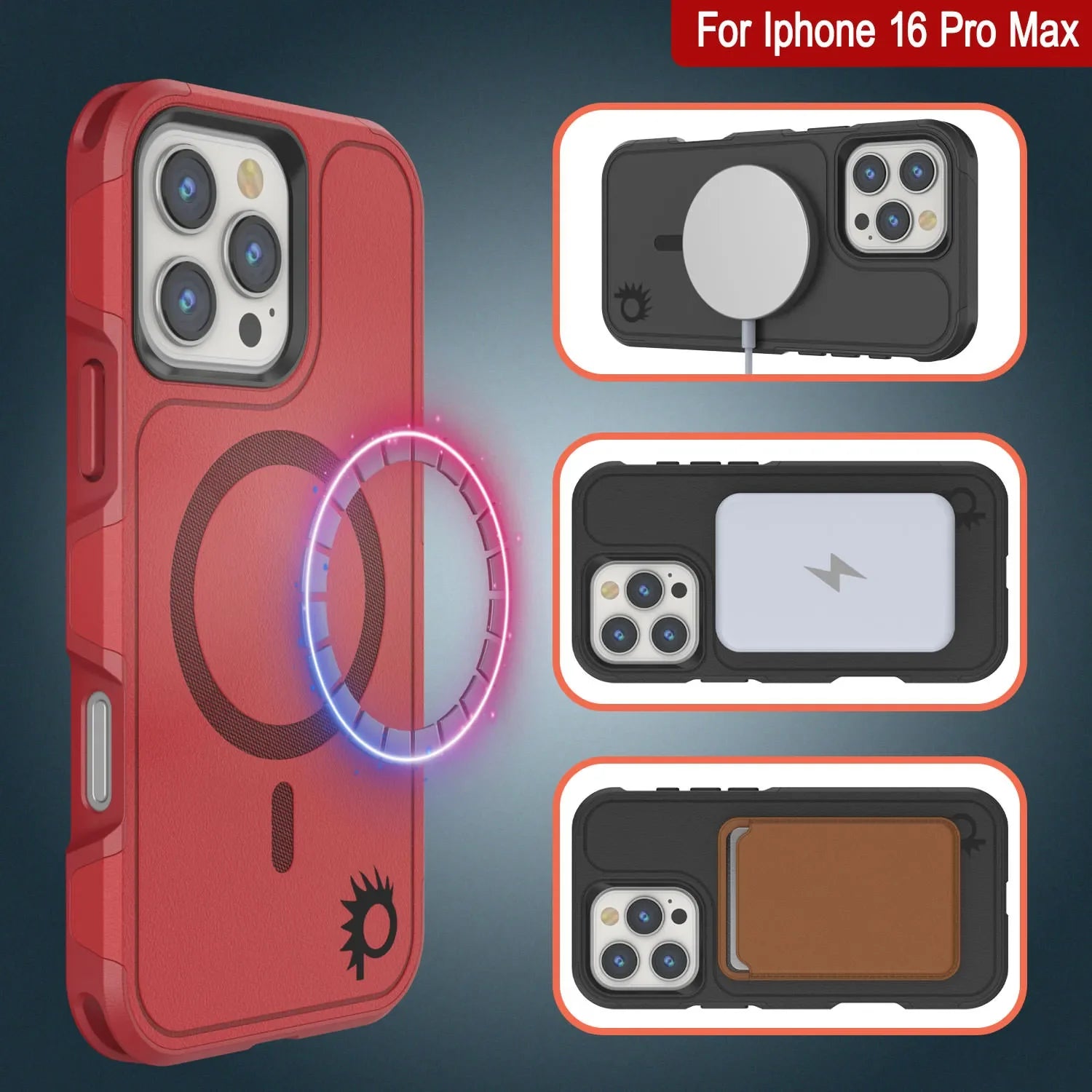 PunkCase iPhone 16 Pro Max Case, [Spartan 2.0 Series] Clear Rugged Heavy Duty Cover W/Built in Screen Protector [red]