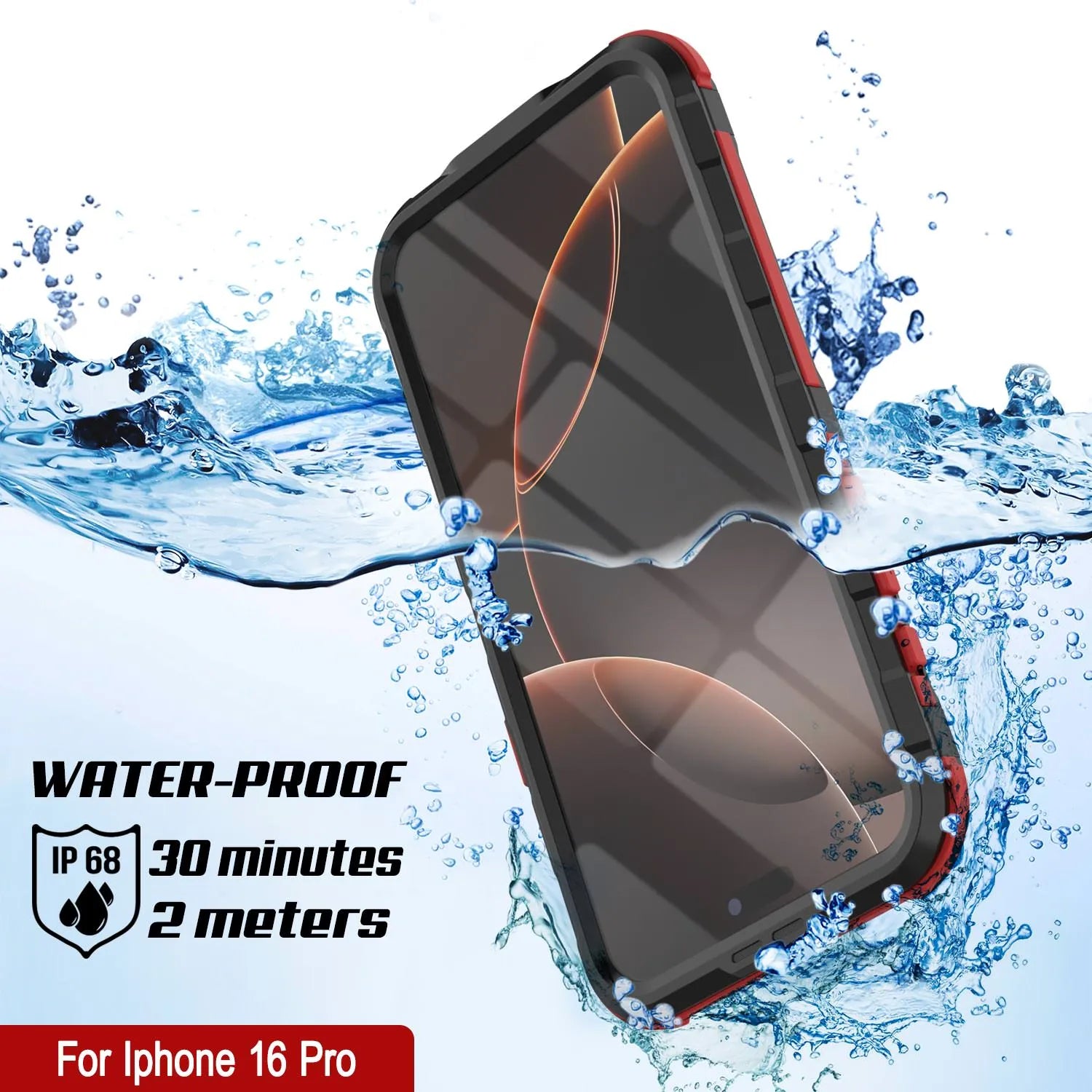 iPhone 16 Pro Metal Extreme 2.0 Series Aluminum Waterproof Case IP68 W/Buillt in Screen Protector [Black-Red]