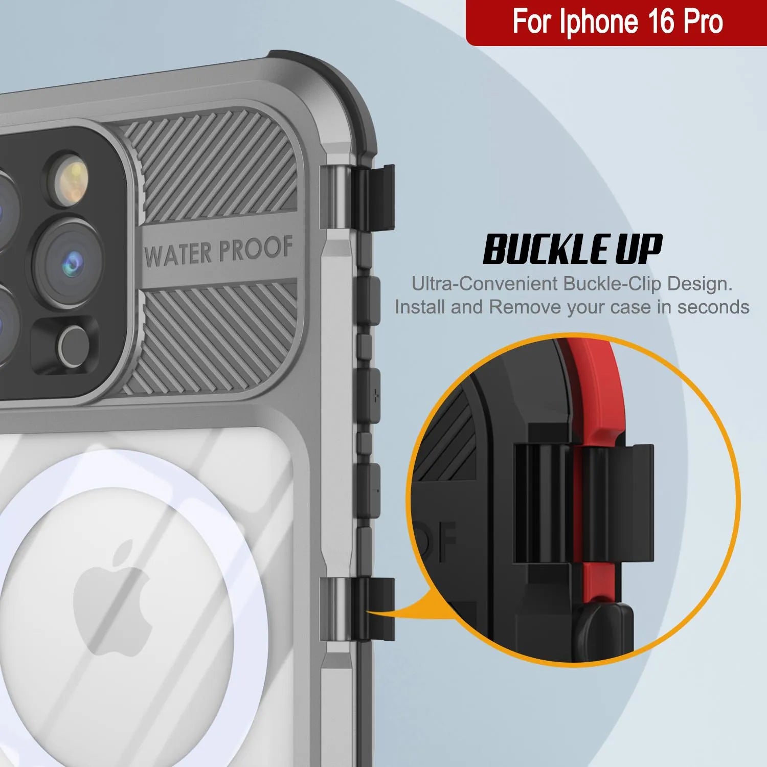 iPhone 16 Pro Metal Extreme 2.0 Series Aluminum Waterproof Case IP68 W/Buillt in Screen Protector [Silver]