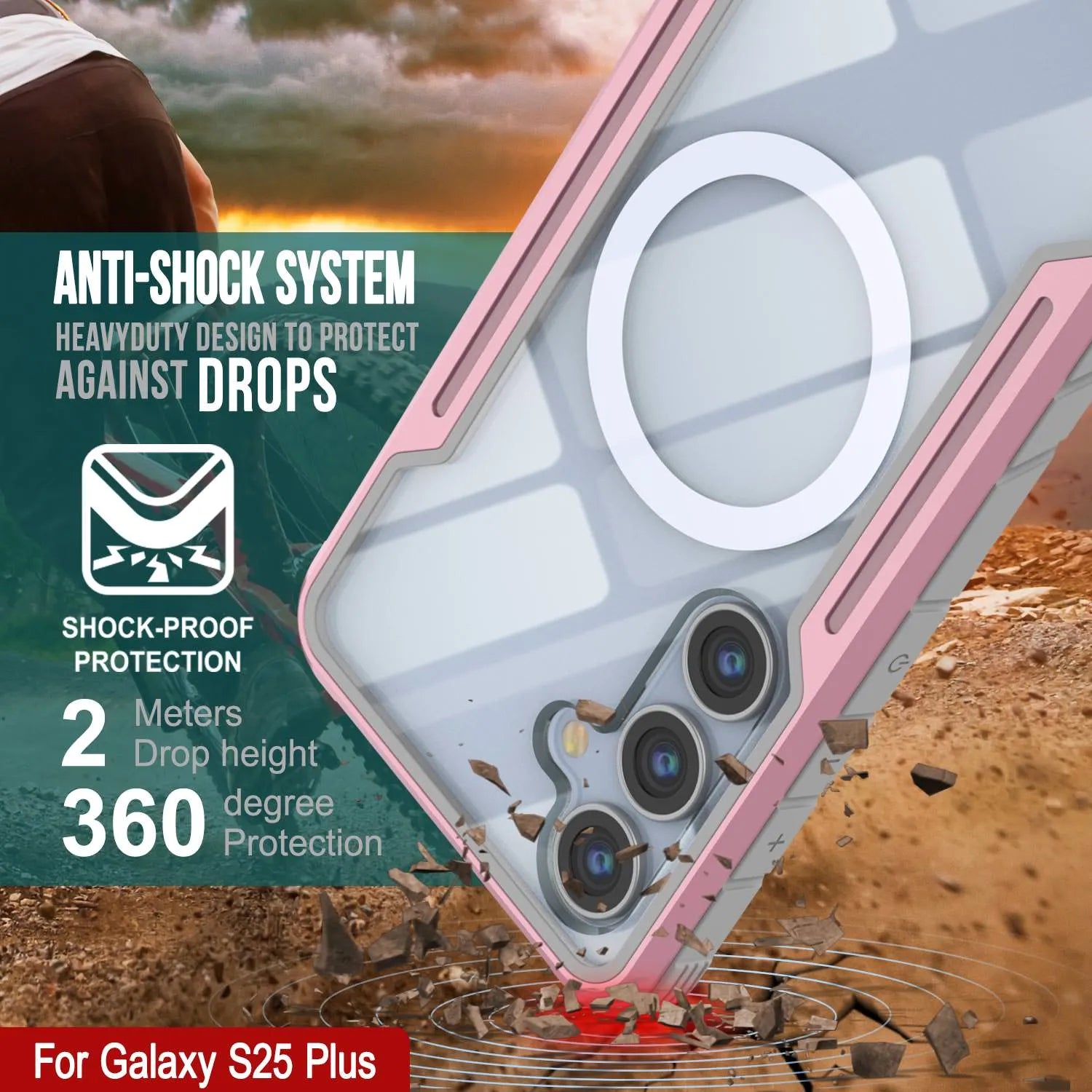 Punkcase S25+ Plus Armor Stealth Case Protective Military Grade Multilayer Cover [Rose-Gold]