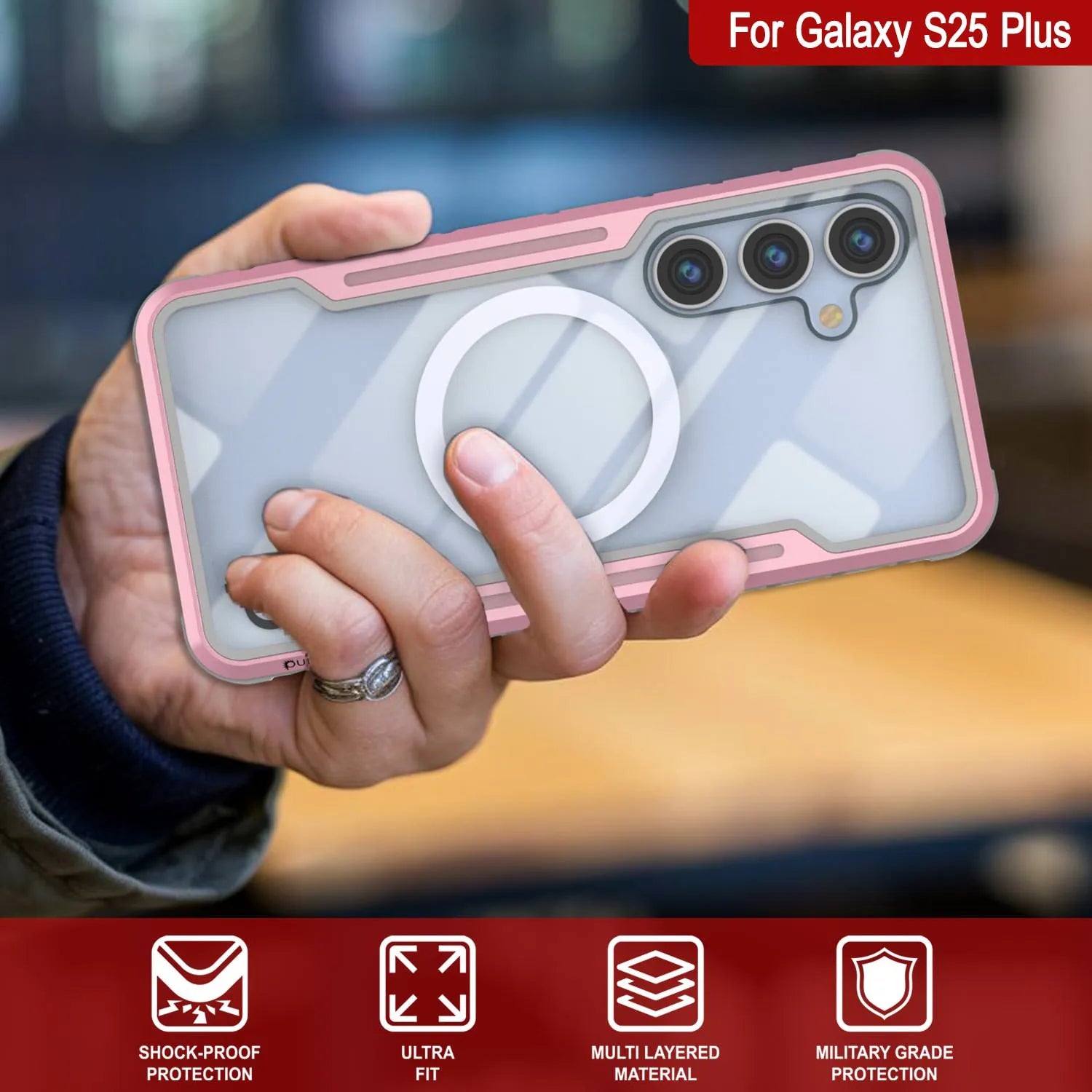 Punkcase S25+ Plus Armor Stealth Case Protective Military Grade Multilayer Cover [Rose-Gold]