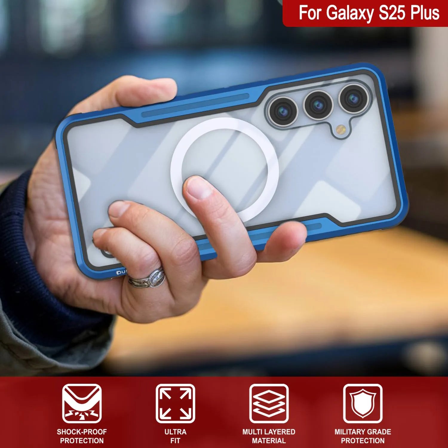 Punkcase S25+ Plus Armor Stealth Case Protective Military Grade Multilayer Cover [Navy Blue]