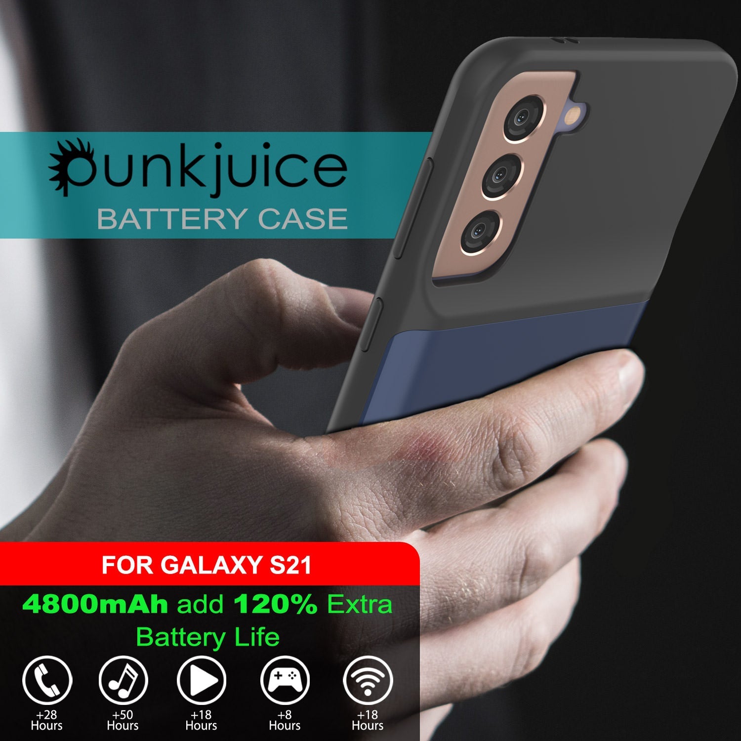 PunkJuice S21 Battery Case Blue - Portable Charging Power Juice Bank with 4800mAh