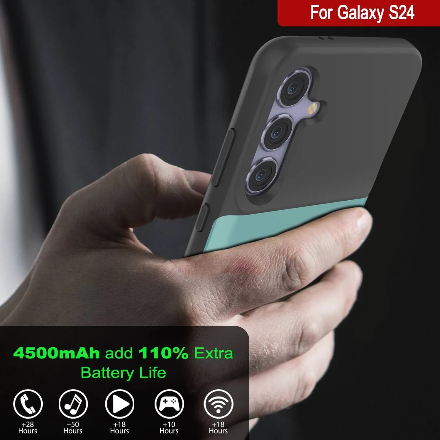 PunkJuice S24 Battery Case Teal - Portable Charging Power Juice Bank with 4500mAh