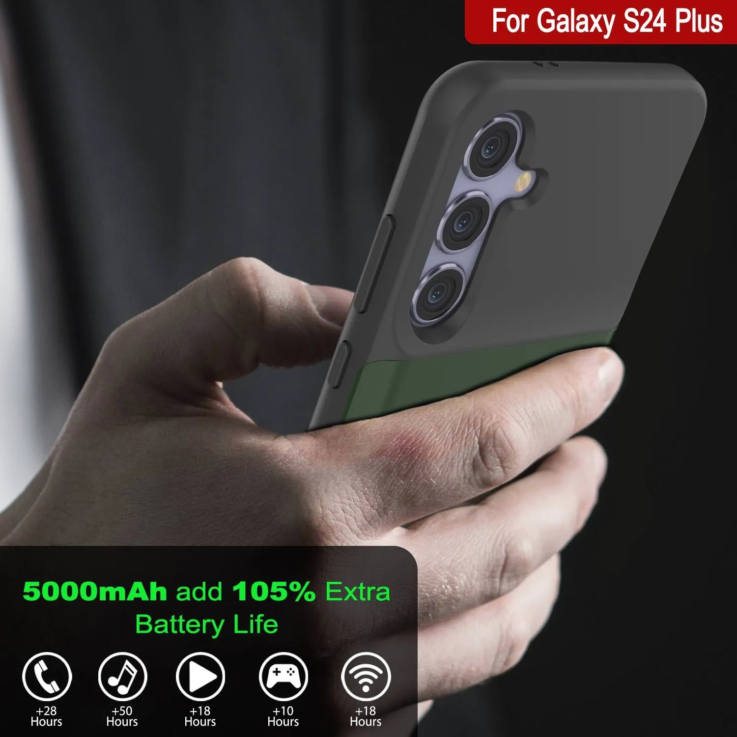 PunkJuice S24+ Plus Battery Case Green - Portable Charging Power Juice Bank with 5000mAh