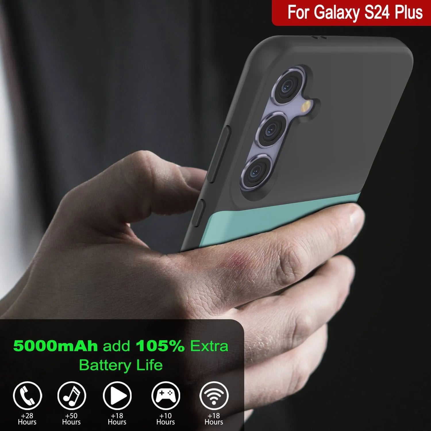 PunkJuice S24+ Plus Battery Case Teal - Portable Charging Power Juice Bank with 5000mAh