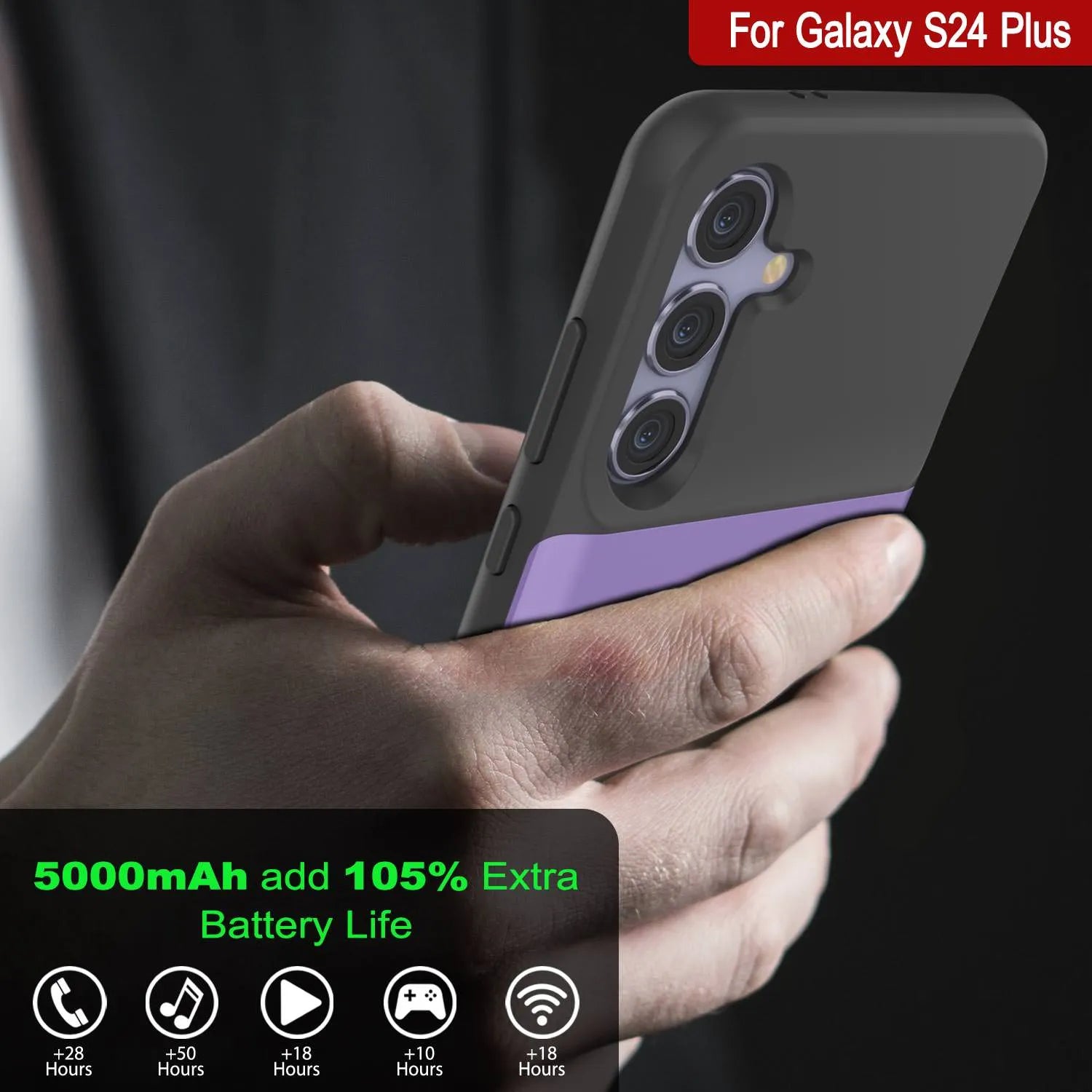 PunkJuice S24+ Plus Battery Case Purple - Portable Charging Power Juice Bank with 5000mAh