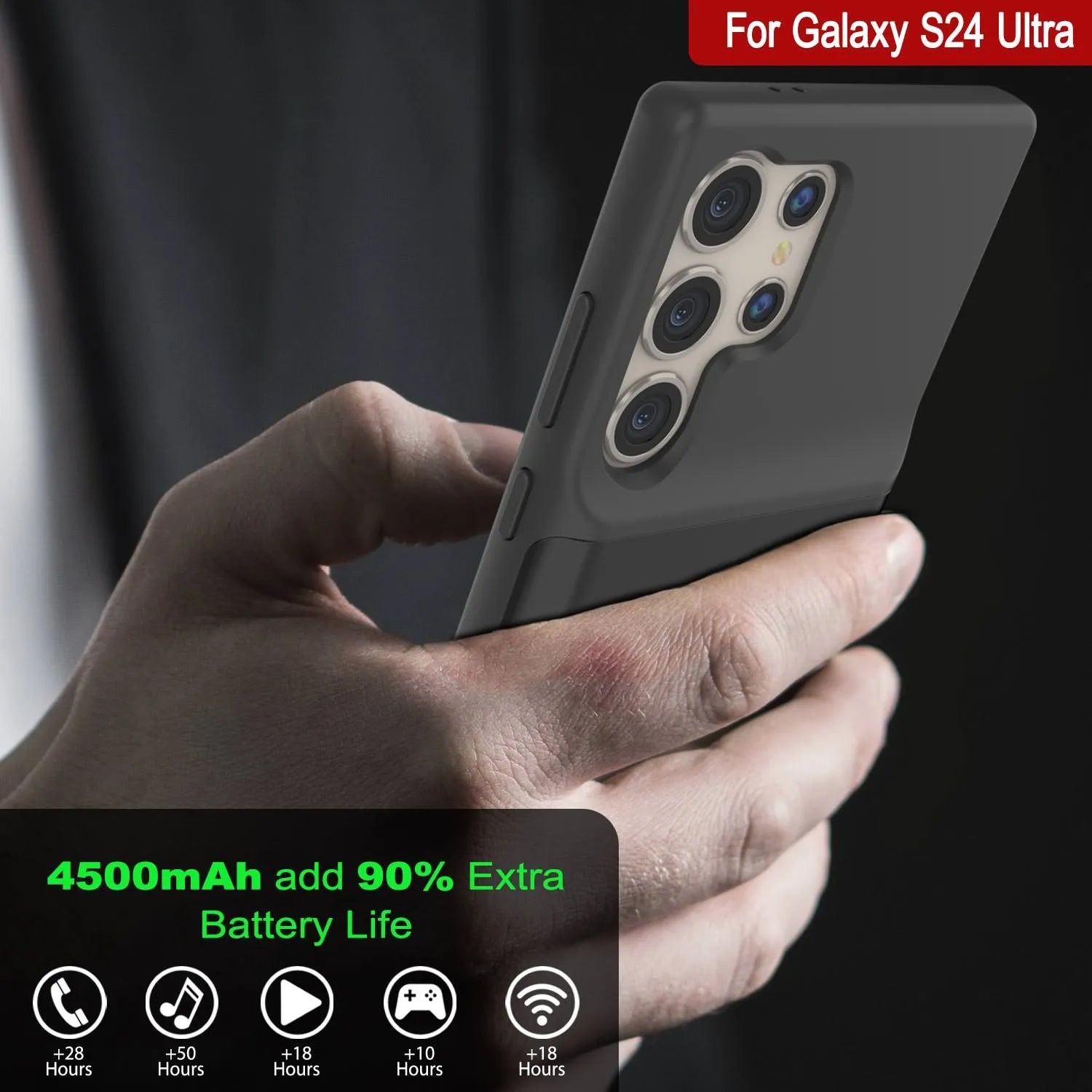 PunkJuice S24 Ultra Battery Case Black - Portable Charging Power Juice Bank with 4500mAh