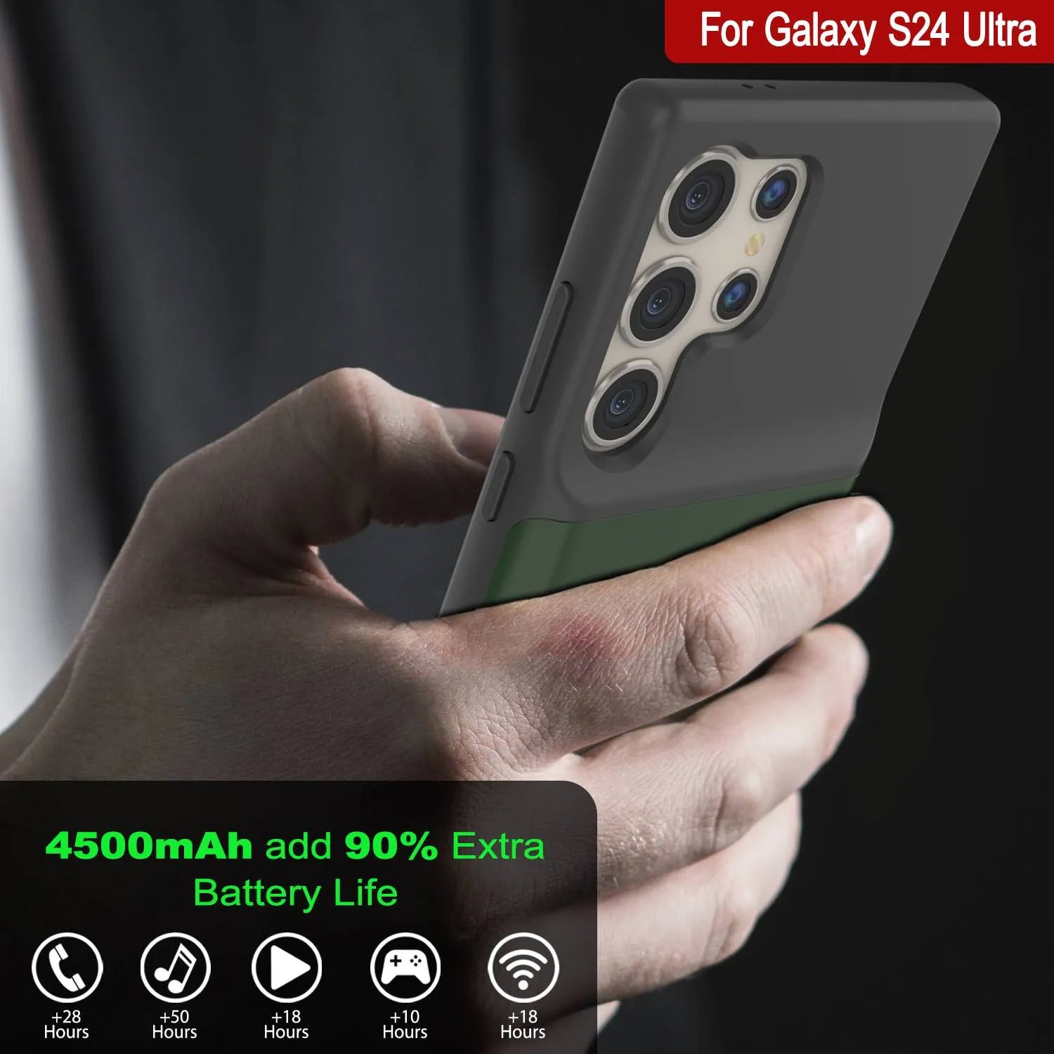 PunkJuice S24 Ultra Battery Case Green - Portable Charging Power Juice Bank with 4500mAh