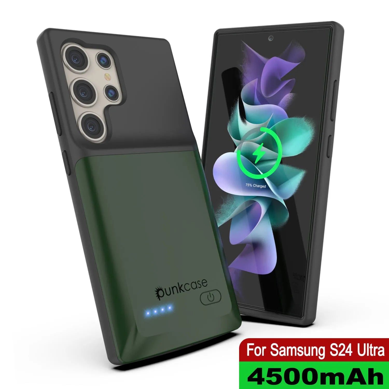 PunkJuice S24 Ultra Battery Case Green - Portable Charging Power Juice Bank with 4500mAh