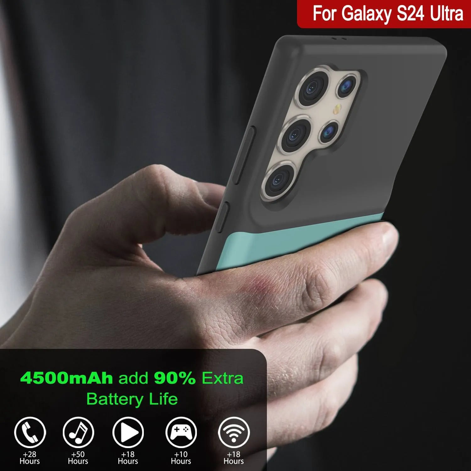 PunkJuice S24 Ultra Battery Case Teal - Portable Charging Power Juice Bank with 4500mAh