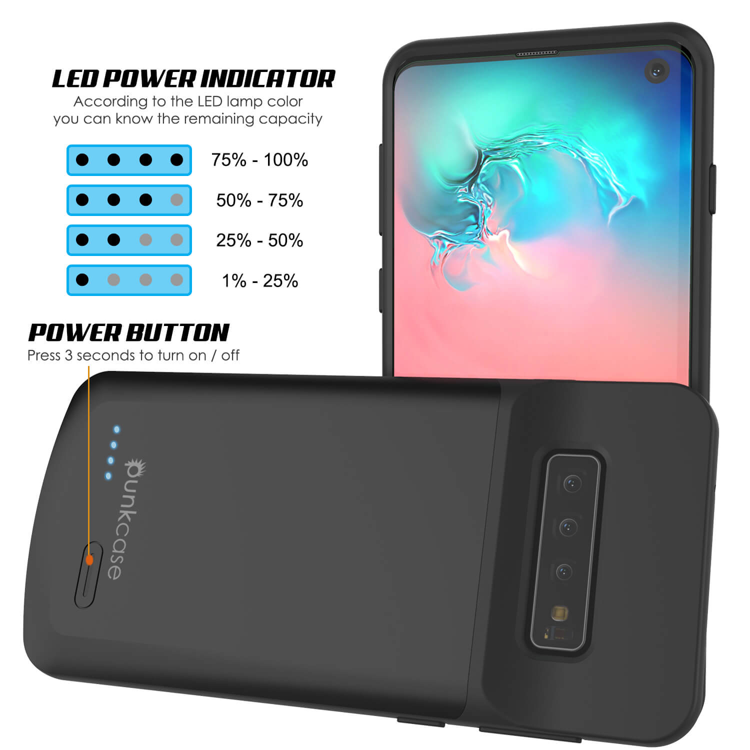 PunkJuice S10 Battery Case Reg. Black - Fast Charging Power Juice Bank with 4700mAh