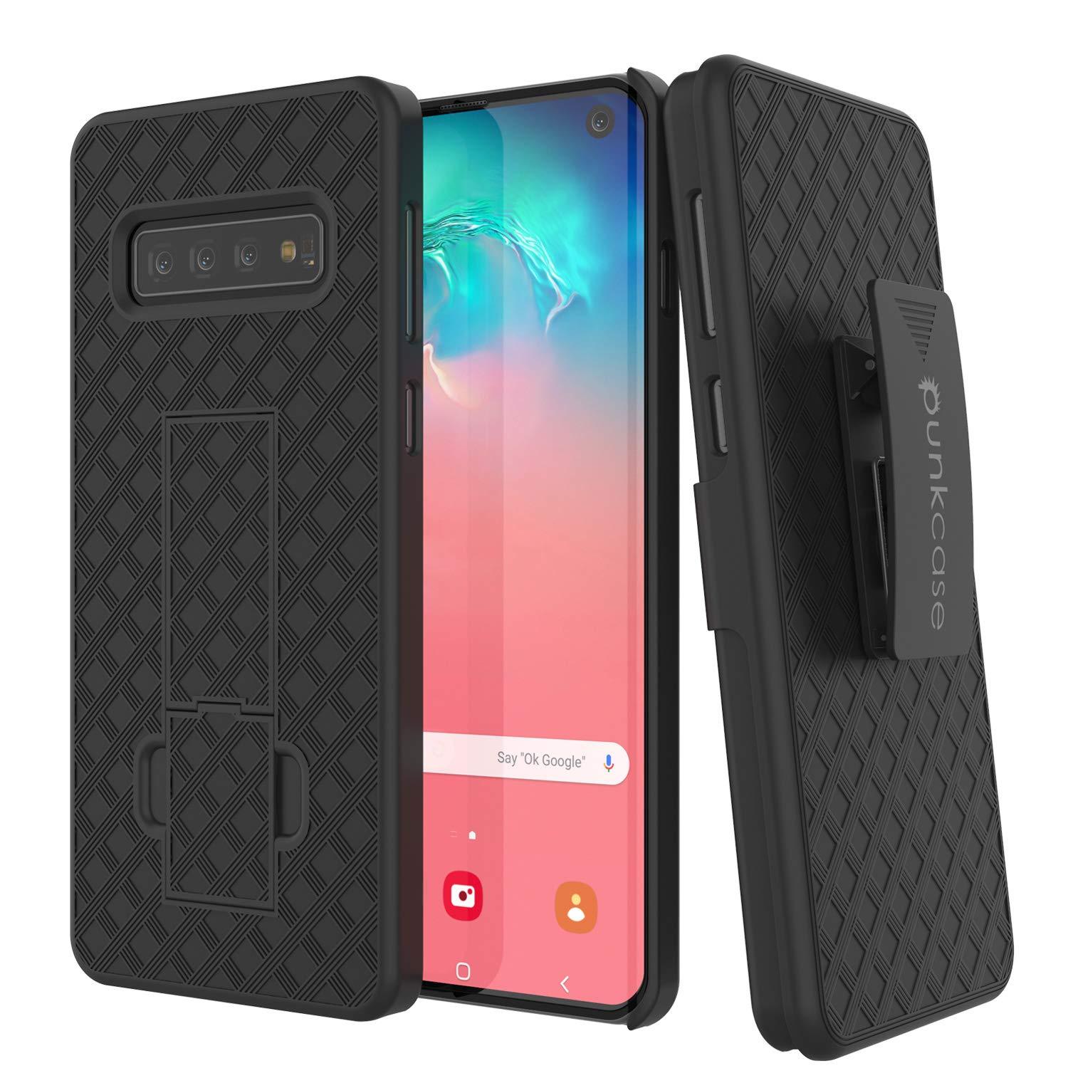 Punkcase Galaxy S10 5G Case With Screen Protector, Holster Belt Clip [Black]