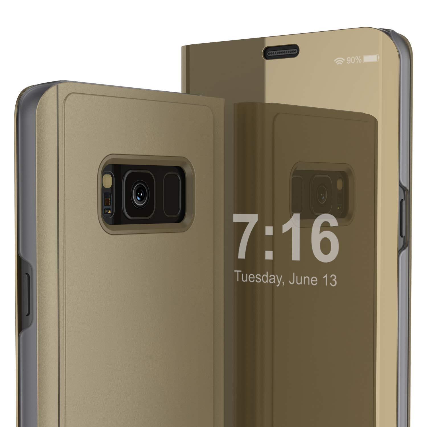 Punkcase S8  Reflector Case Protective Flip Cover [Gold]