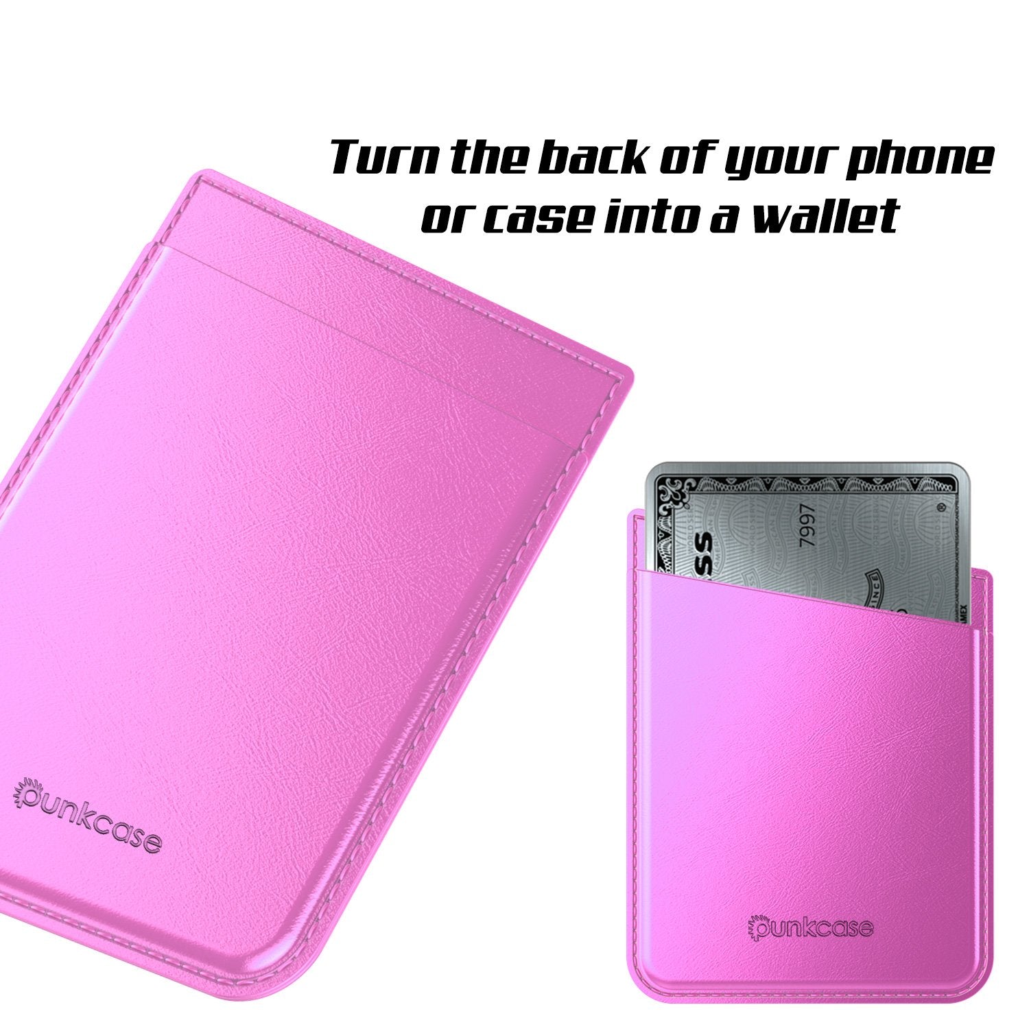 PunkCase CardStud Deluxe Stick On Wallet | Adhesive Card Holder Attachment for Back of iPhone, Android & More | Leather Pouch | [Pink]