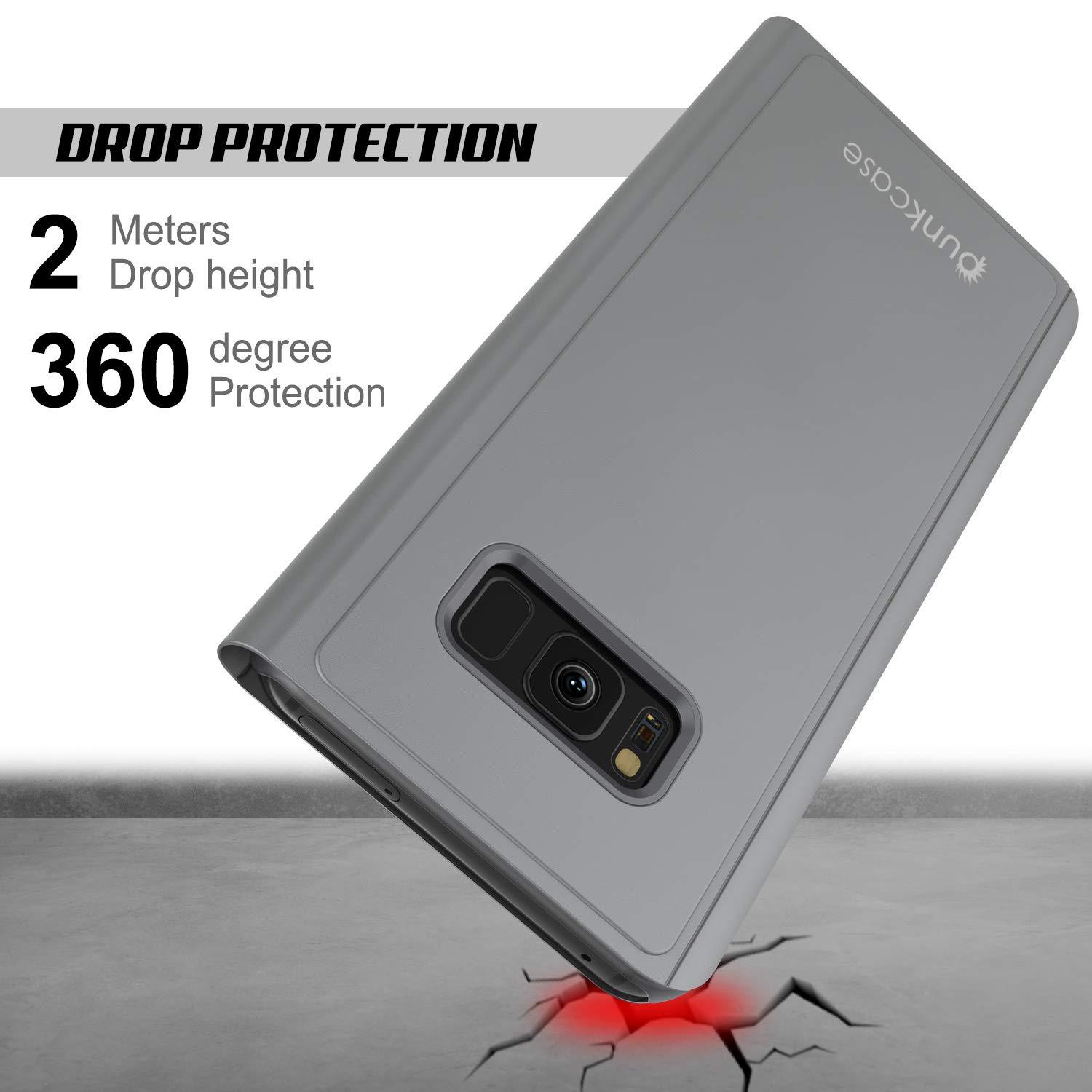 Punkcase S8  Reflector Case Protective Flip Cover [Silver]