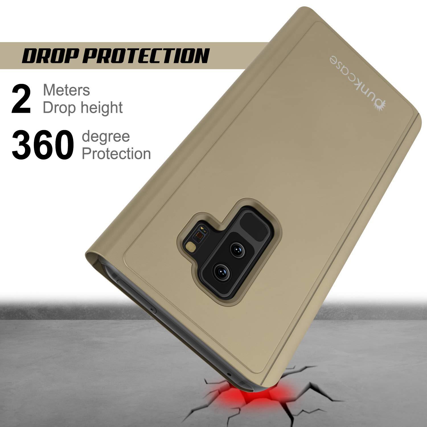 Punkcase S9 Plus Reflector Case Protective Flip Cover [Gold]