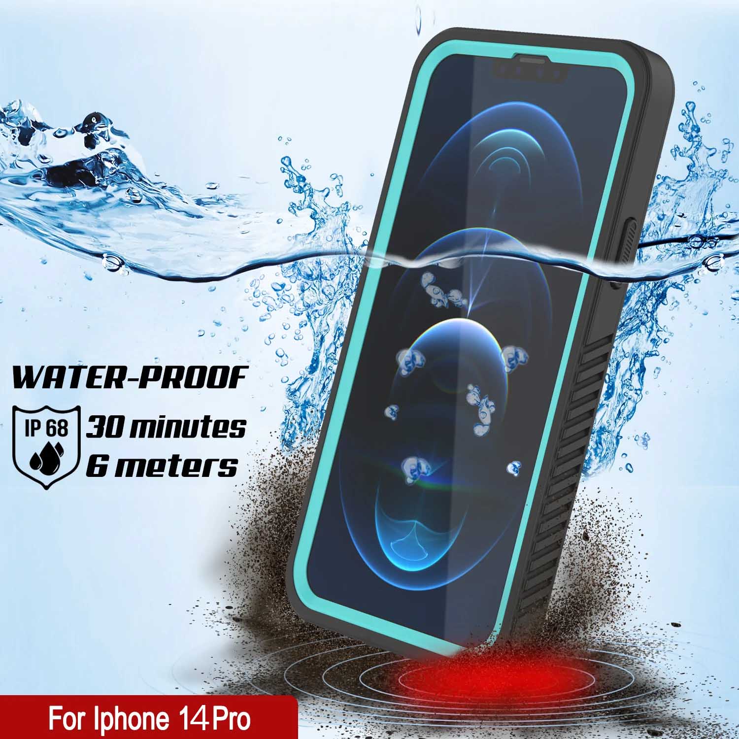 iPhone 14 Pro Waterproof Case, Punkcase [Extreme Series] Armor Cover W/ Built In Screen Protector [Teal]