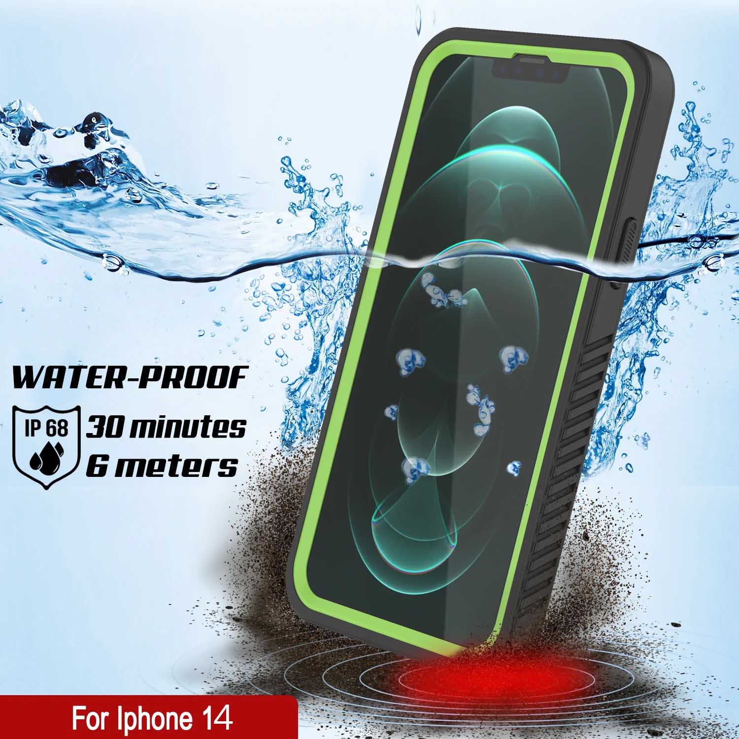 iPhone 14  Waterproof Case, Punkcase [Extreme Series] Armor Cover W/ Built In Screen Protector [Light Green]