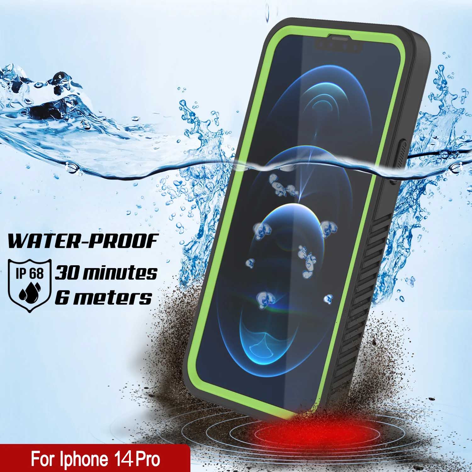 iPhone 14 Pro Waterproof Case, Punkcase [Extreme Series] Armor Cover W/ Built In Screen Protector [Light Green]