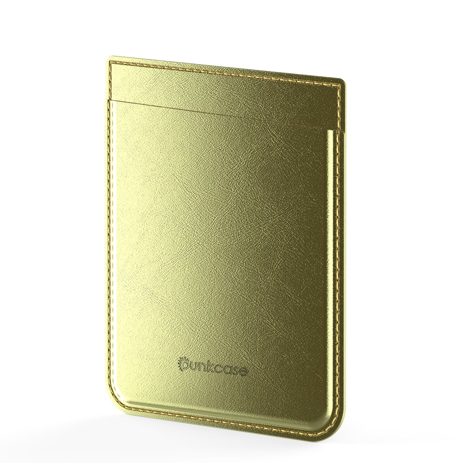 PunkCase CardStud Deluxe Stick On Wallet | Adhesive Card Holder Attachment for Back of iPhone, Android & More | Leather Pouch | [Gold]