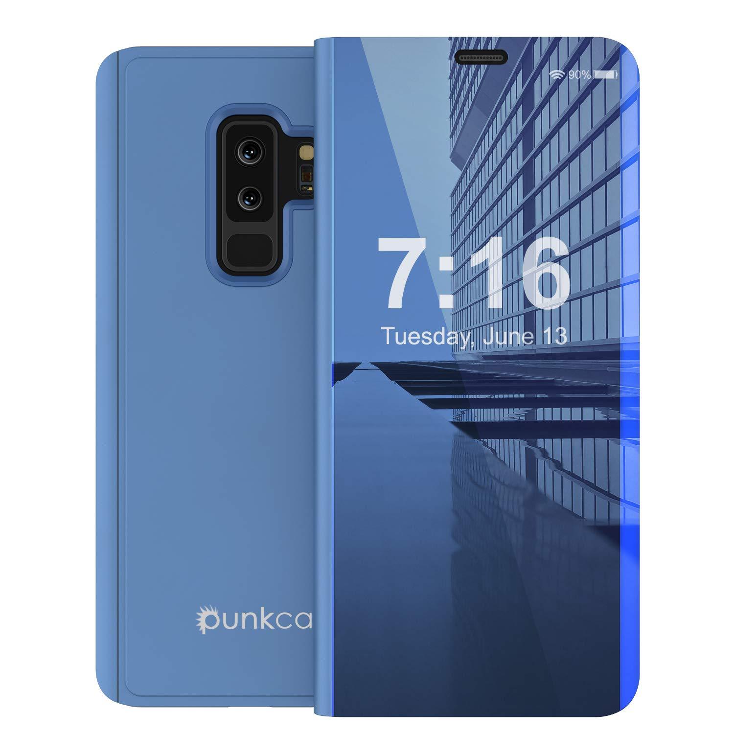 Punkcase S9 Plus Reflector Case Protective Flip Cover [Blue]