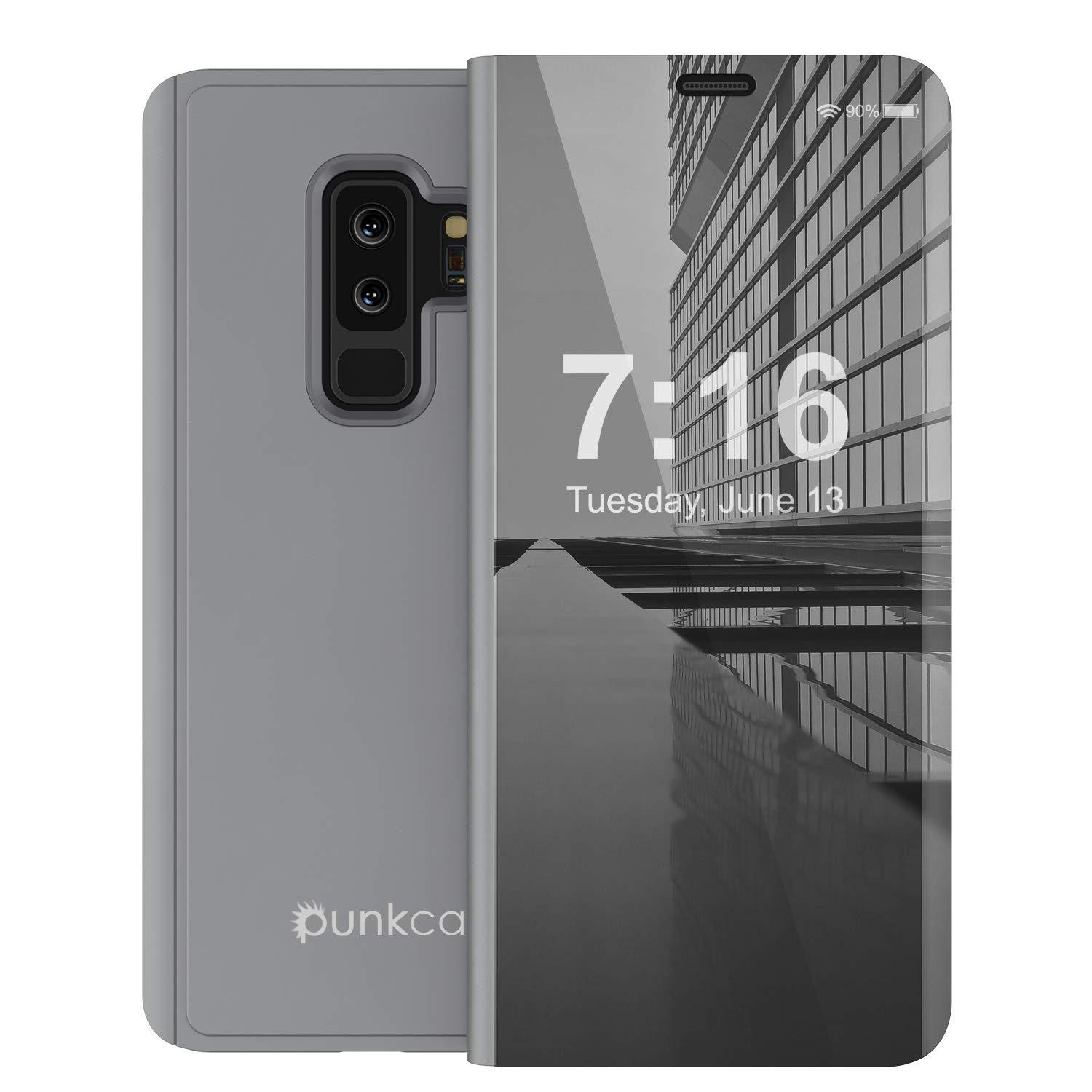 Punkcase S9 Plus Reflector Case Protective Flip Cover [Silver]