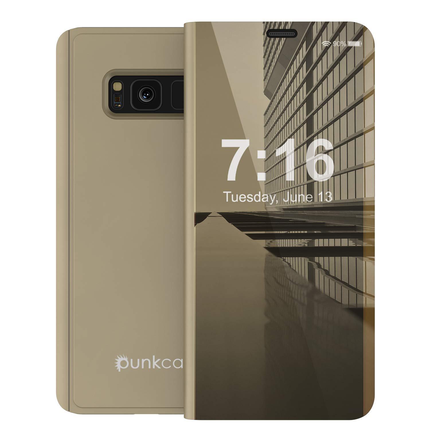 Punkcase S8 Plus Reflector Case Protective Flip Cover [Gold]