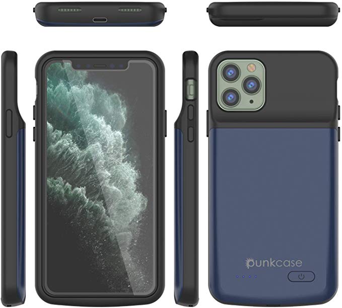 iPhone 11 Pro Max Battery Case, PunkJuice 5000mAH Fast Charging Power Bank W/ Screen Protector | [Blue]