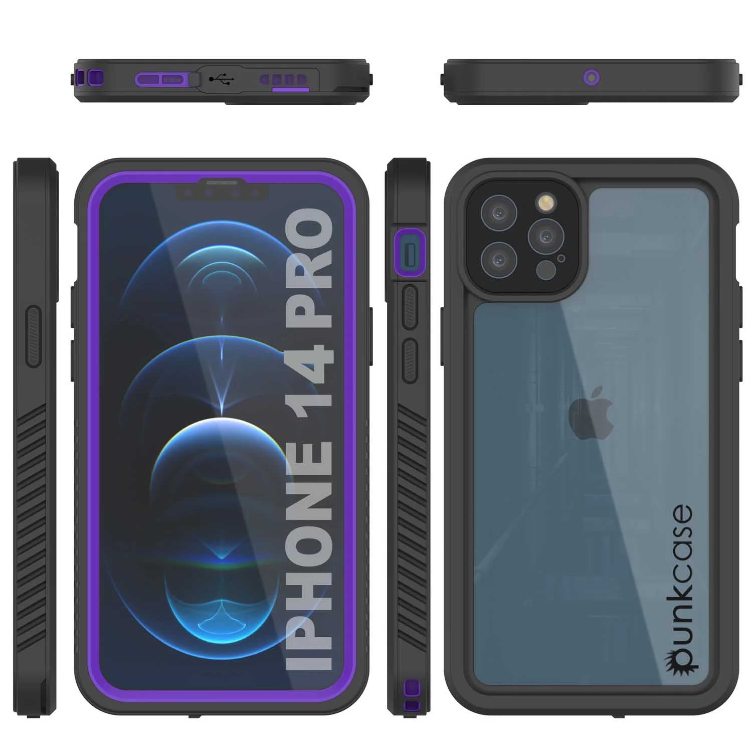 iPhone 14 Pro Waterproof Case, Punkcase [Extreme Series] Armor Cover W/ Built In Screen Protector [Purple]