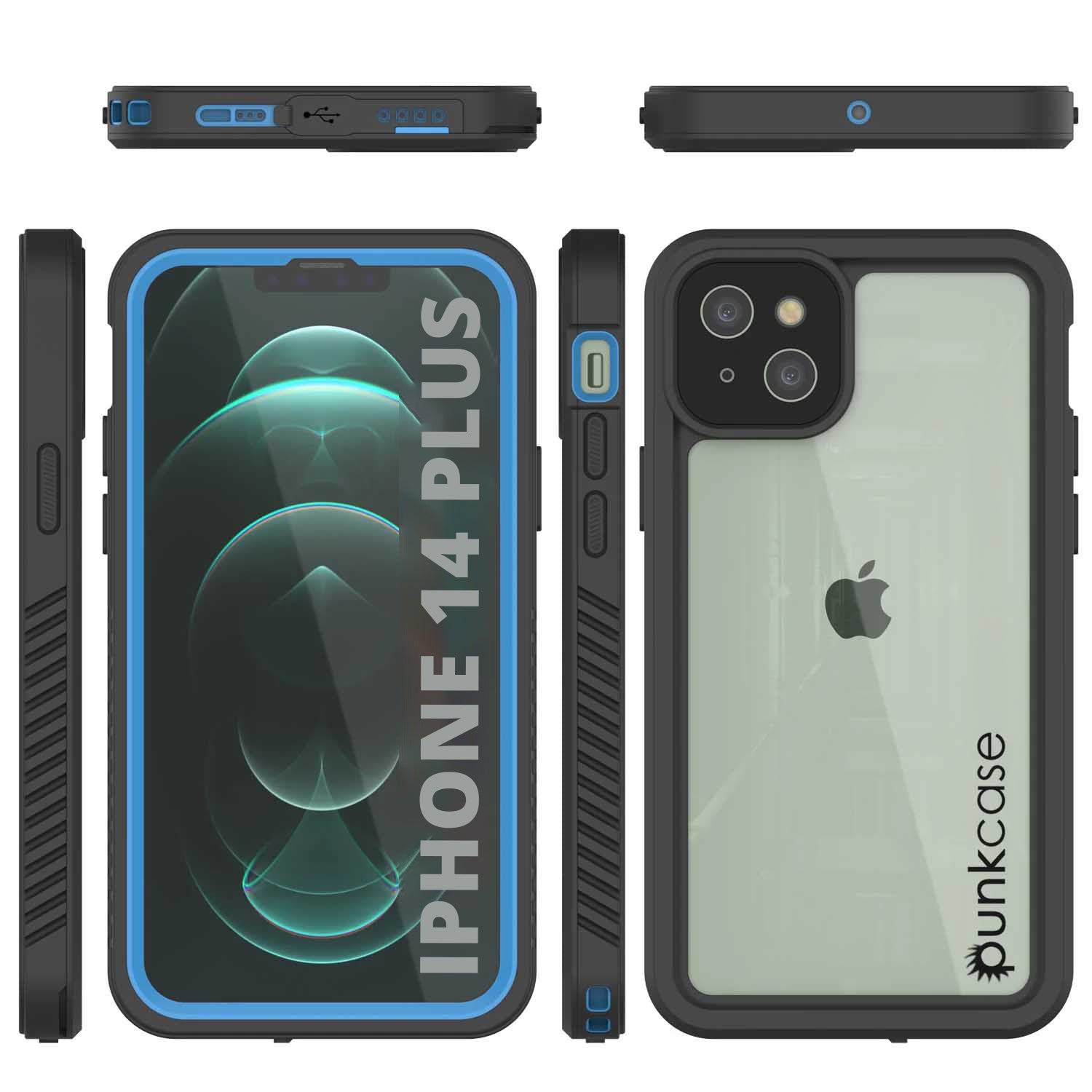 iPhone 14 Plus Waterproof Case, Punkcase [Extreme Series] Armor Cover W/ Built In Screen Protector [Light Blue]