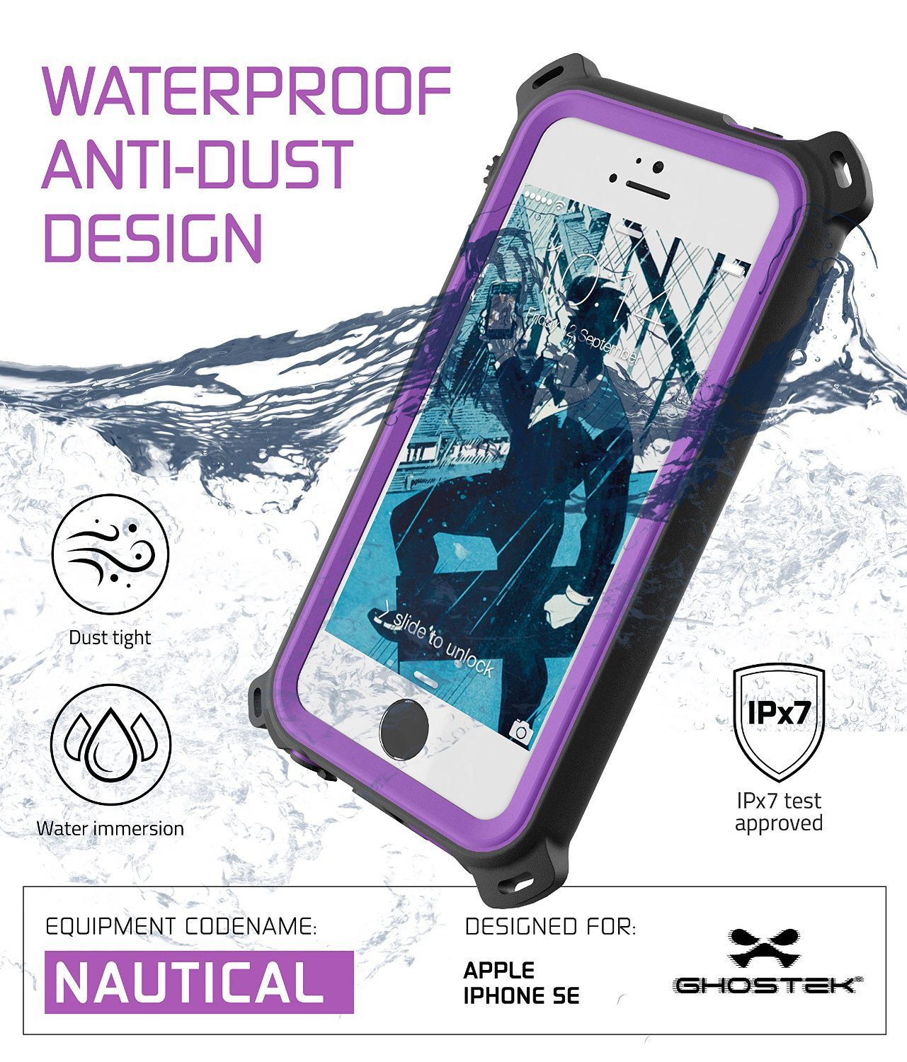 iPhone SE/5S/5 Waterproof Case, Ghostek® Nautical Purple Series| Underwater | Aluminum Frame