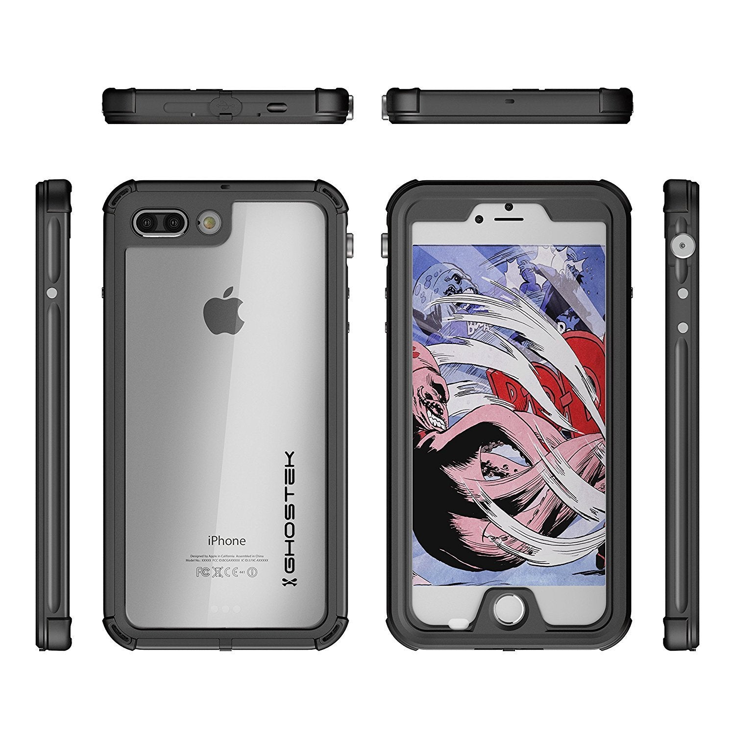 iPhone 7+ Plus Waterproof Case, Ghostek® Atomic 3.0 Black Series | Underwater | Touch-ID