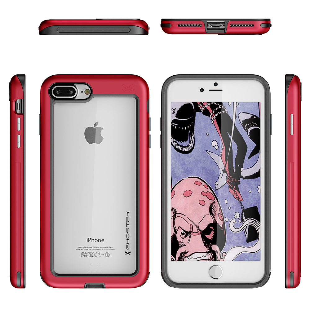 iPhone 8+ Plus Waterproof Case, Ghostek® Atomic Series for Apple iPhone  8+ Plus | Underwater | Shockproof | Dirt-proof | Snow-proof | Aluminum Frame | Adventure Ready | Ultra Fit | Swimming [RED]