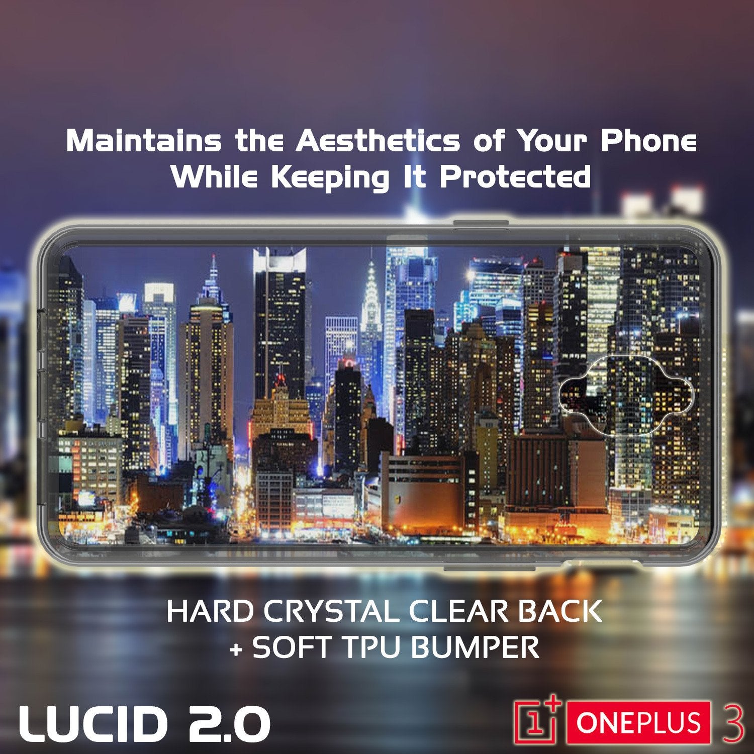 OnePlus 3 Case Punkcase® LUCID 2.0 Crystal Black Series w/ SHIELD GLASS Lifetime Warranty Exchange