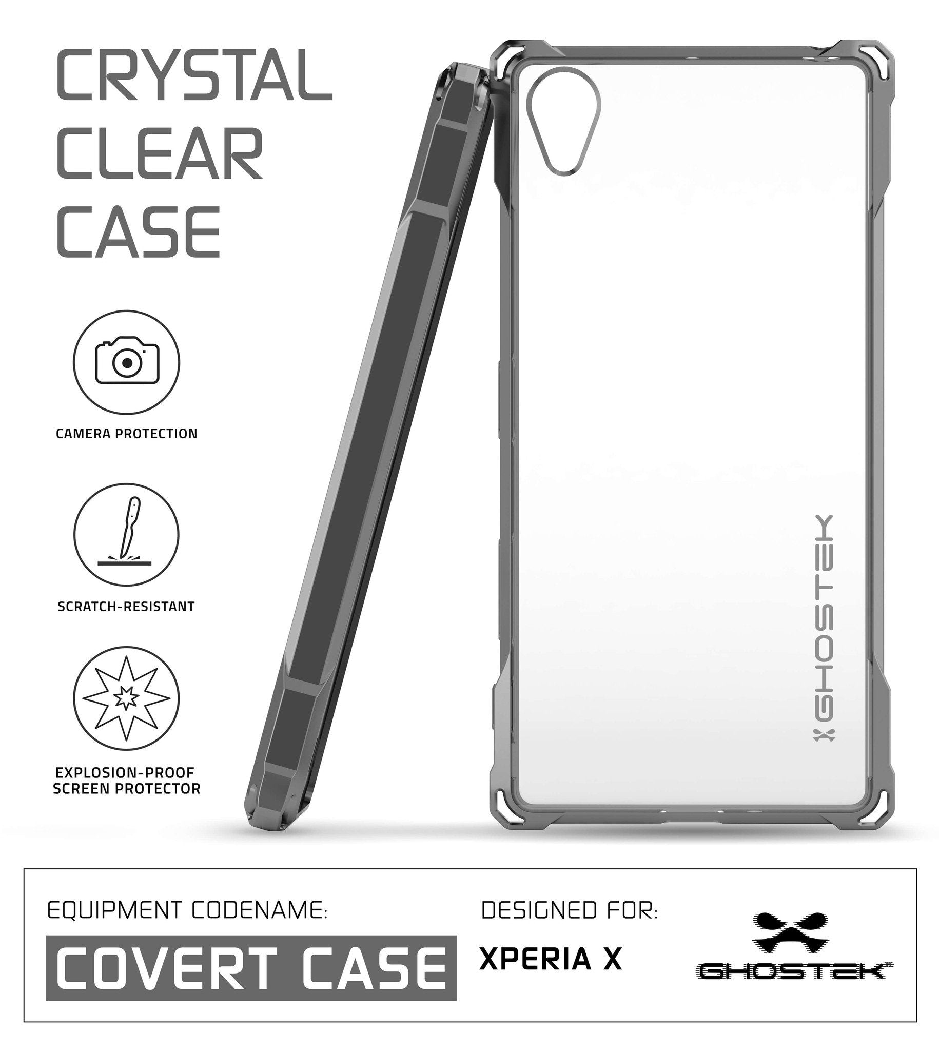 Xperia X Case, Ghostek Covert Dark Gray Series | Clear TPU | Warranty | Screen Protector | Ultra Fit