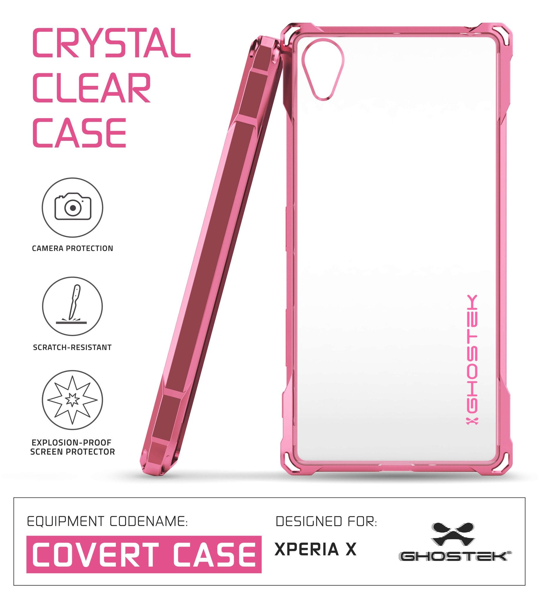 Xperia X Case, Ghostek® Covert Rose Pink  | Clear TPU | Warranty | Screen Protector | Ultra Fit