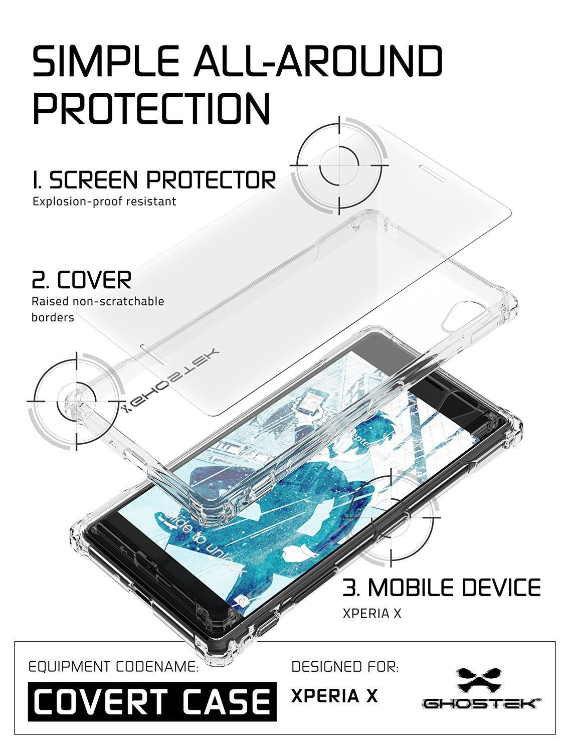 Xperia X Case, Ghostek® Covert Clear Series | Clear TPU | Warranty | Screen Protector | Ultra Fit