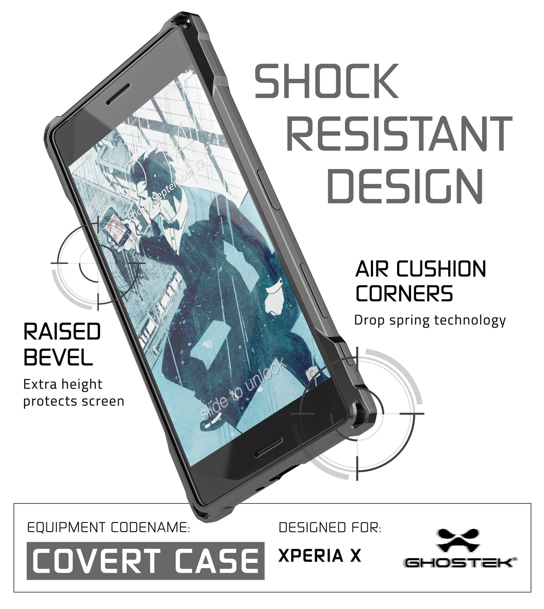 Xperia X Case, Ghostek Covert Dark Gray Series | Clear TPU | Warranty | Screen Protector | Ultra Fit