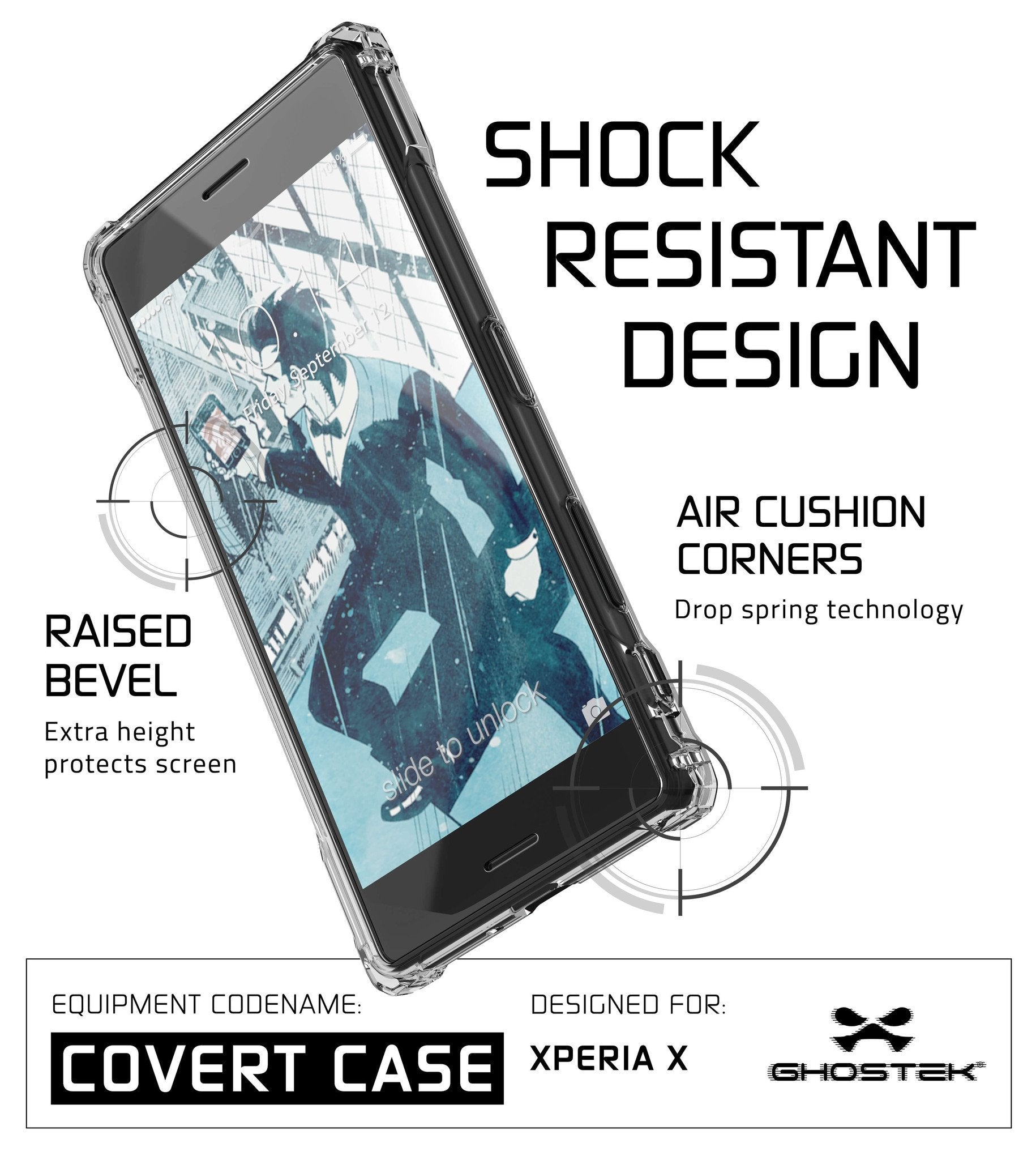 Xperia X Case, Ghostek® Covert Clear Series | Clear TPU | Warranty | Screen Protector | Ultra Fit